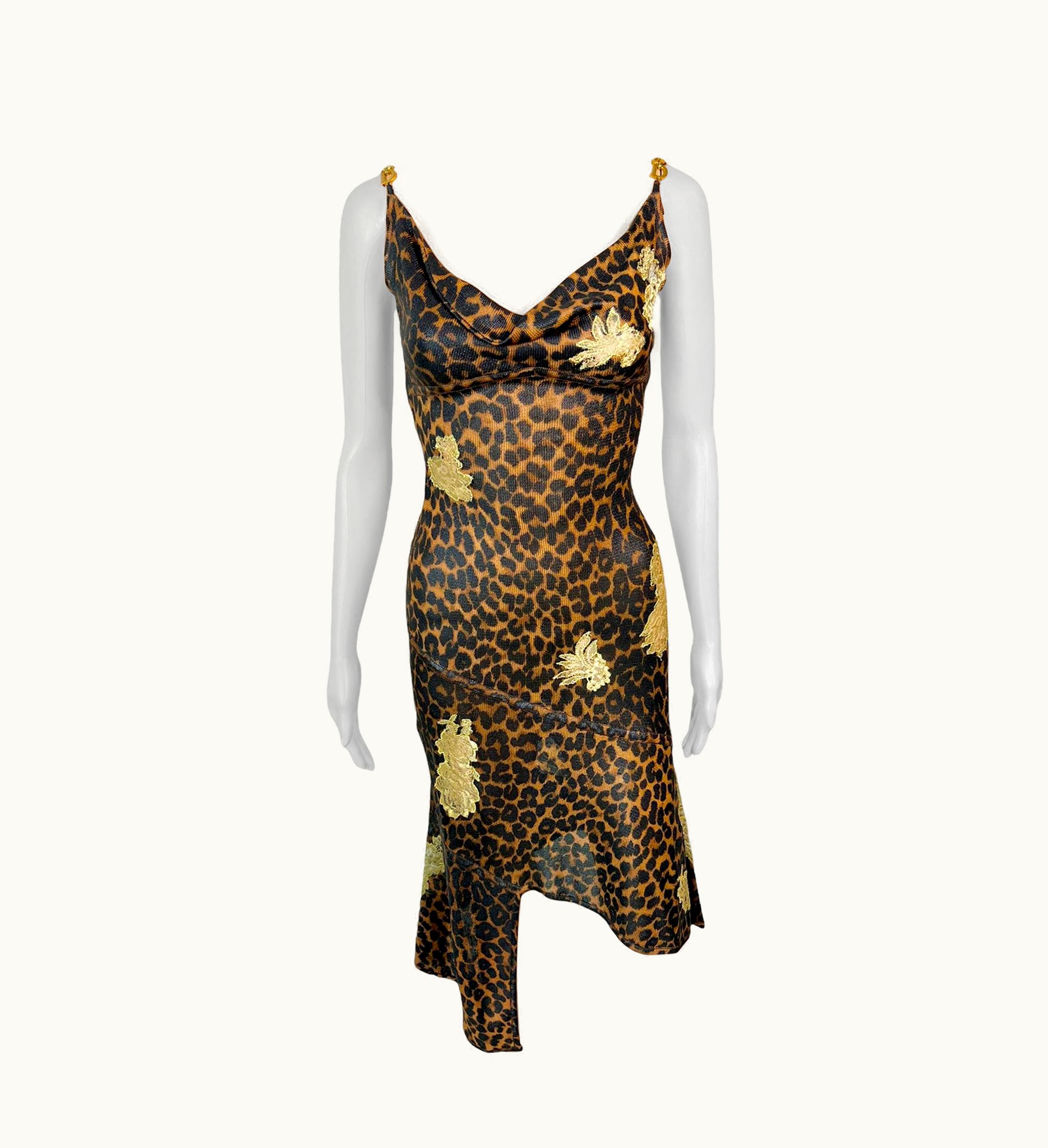 Dior Christian Dior By John Galliano AW 2000 Runway Logo Leopard Sheer Lace Dress