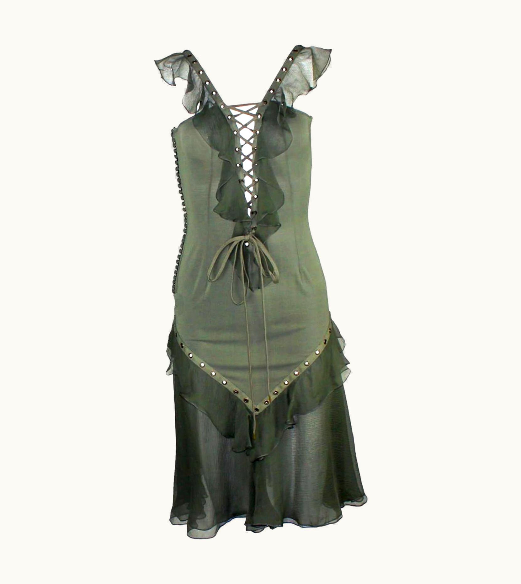 Dior Unworn Christian Dior By John Galliano Deep Cleavage Laceup Silk Dress