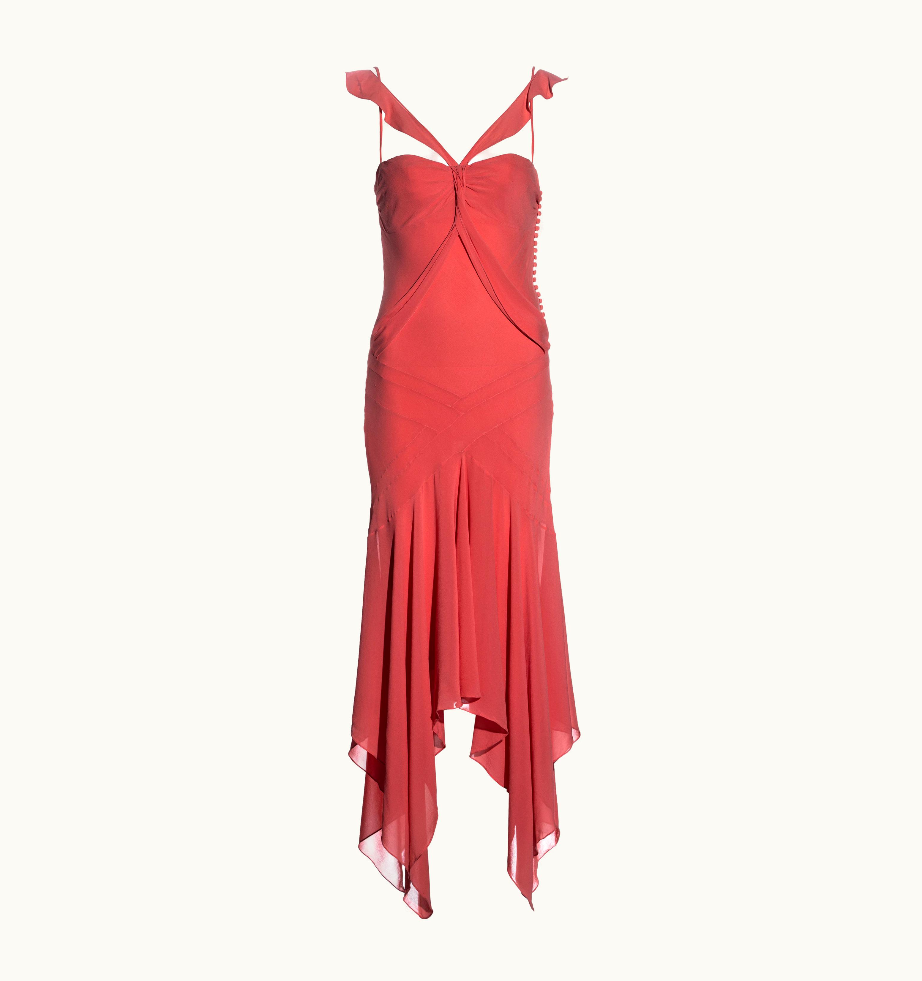 Dior Christian Dior By John Galliano Coral Silk Handkerchief Hem Dress, AW 2004