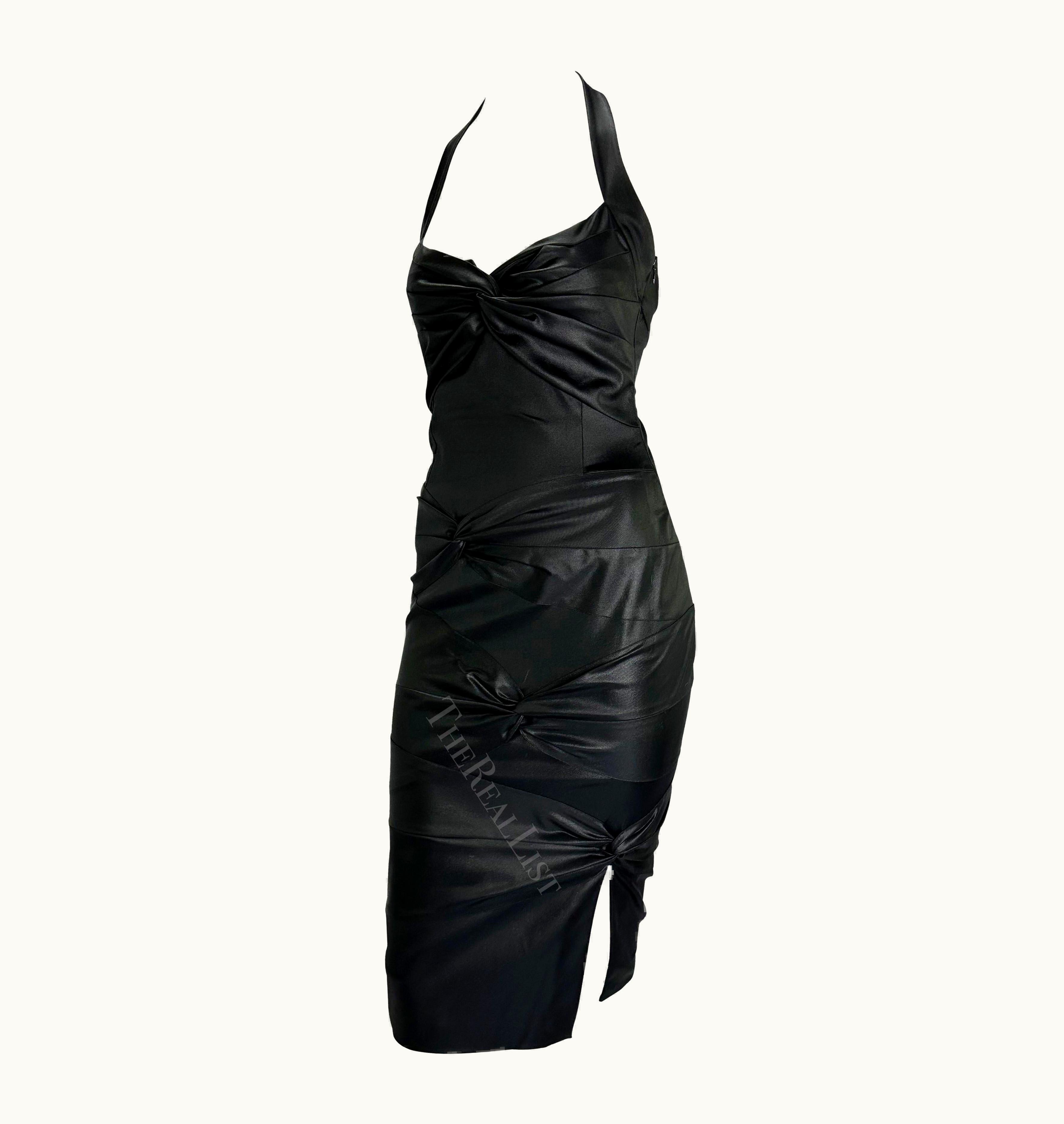 Dior AW 2003 Christian Dior By John Galliano Black Bodycon Stretch Knot Halter Dress