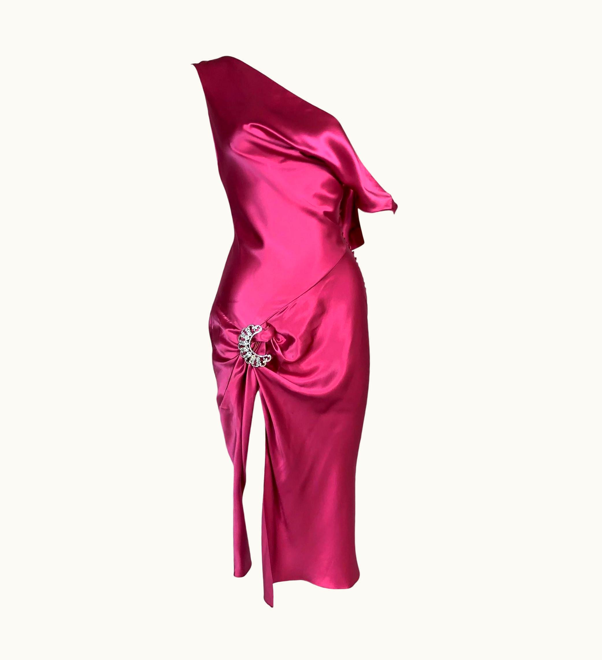 Dior AW 2004 Christian Dior John Galliano Hot Pink Satin High Slit Dress