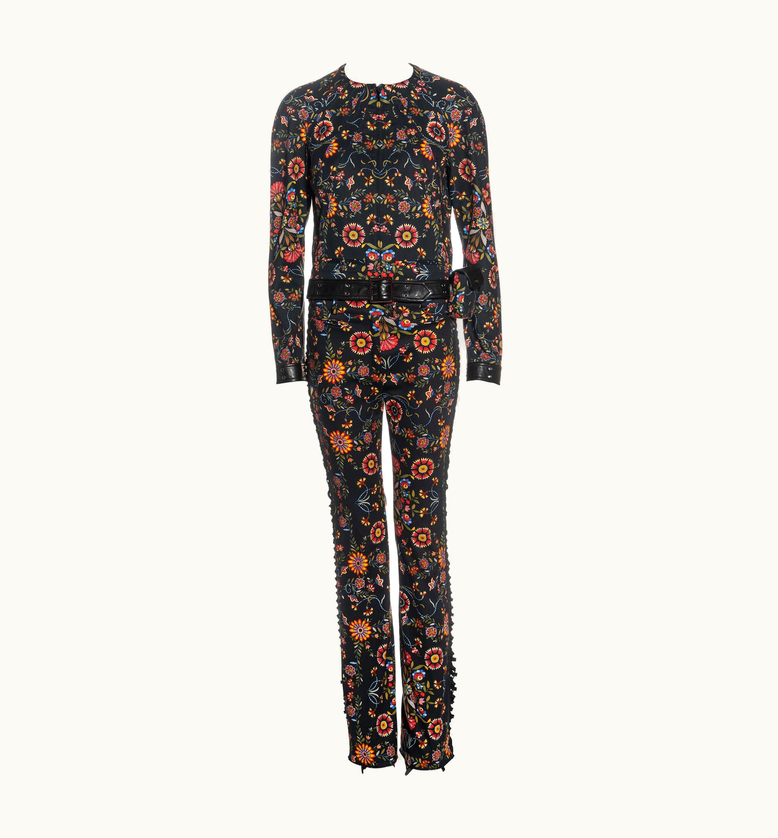 Dior Christian Dior By John Galliano Floral Cotton And Leather Pant Suit, AW 2002