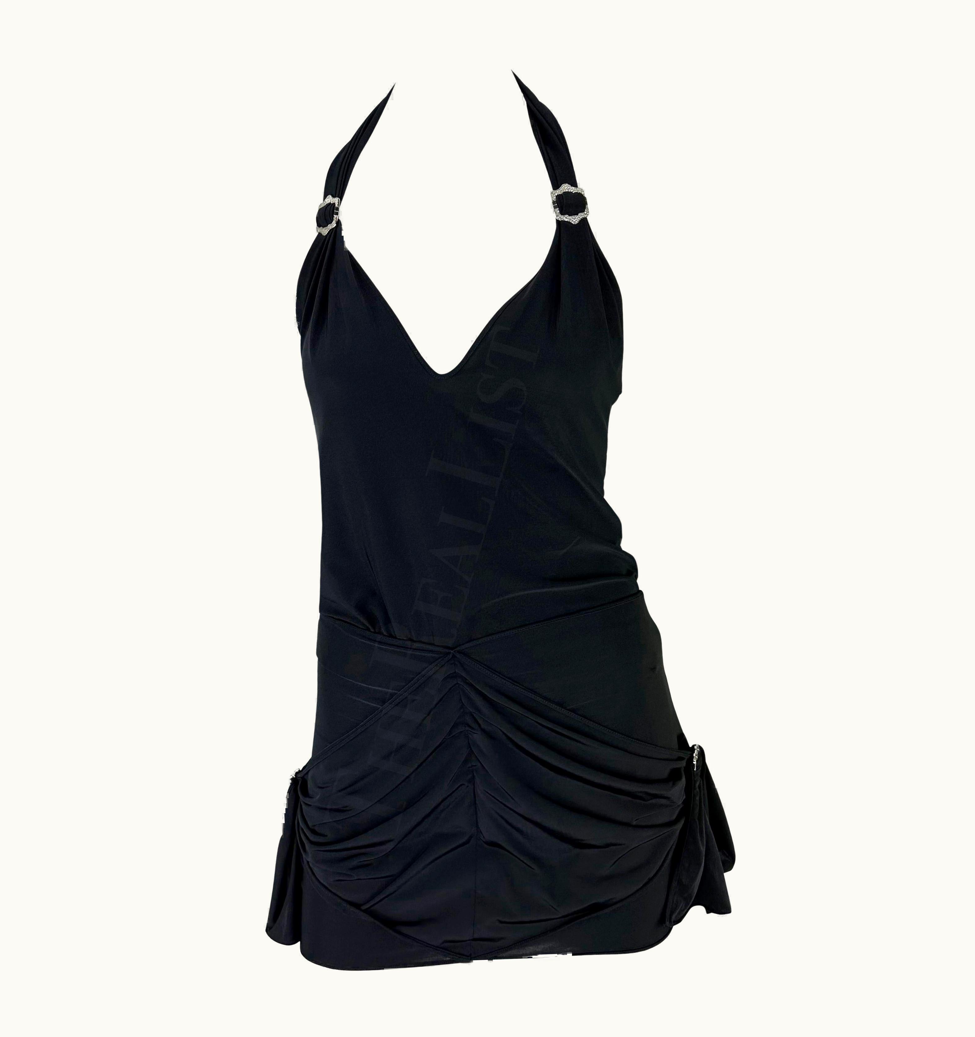 Dior AW 2003 Christian Dior By John Galliano Rhinestone Buckle Black Tank Skirt Set