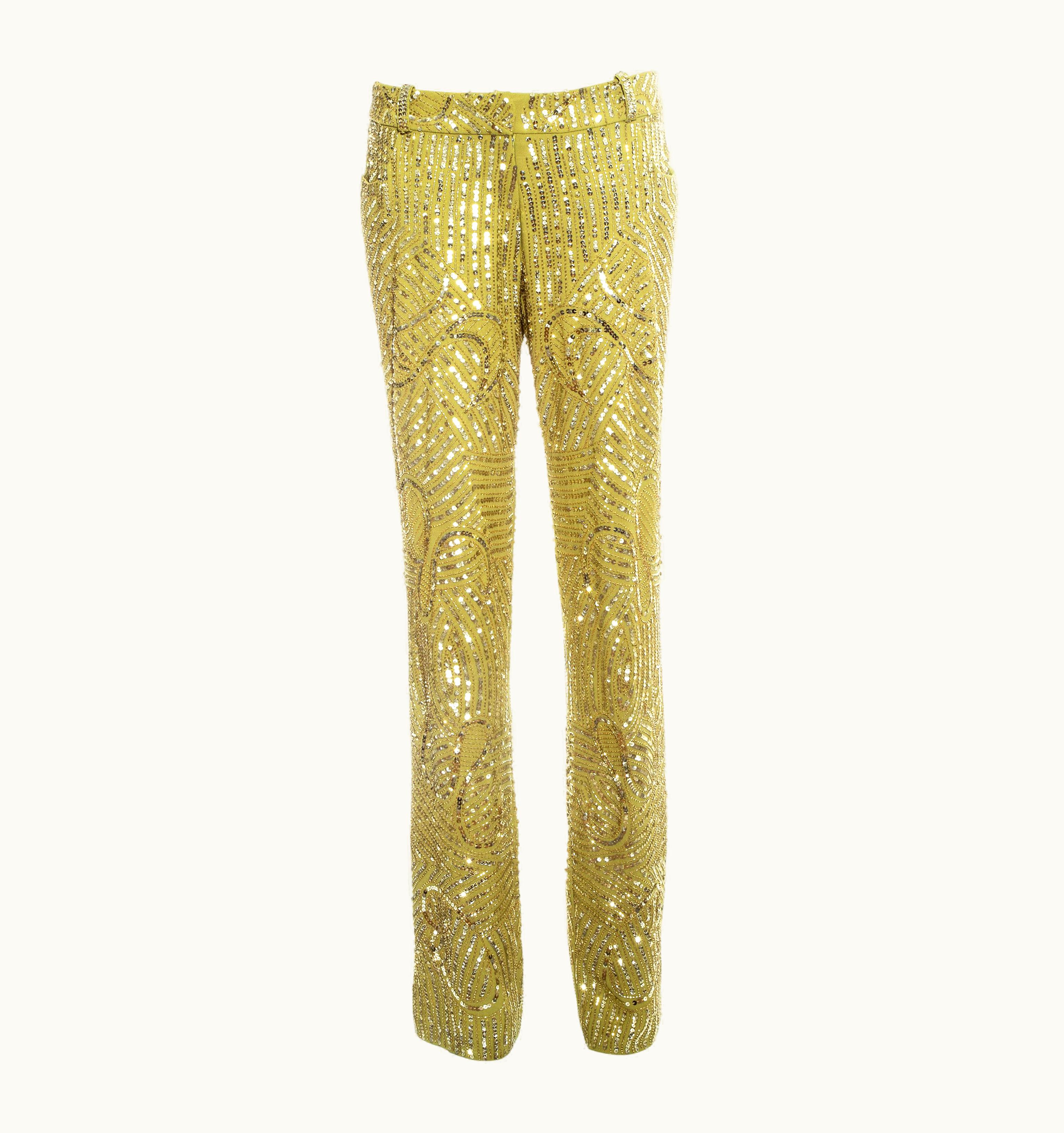 Dior Christian Dior Embellished Lime Green Wool Evening Pants, AW 2005