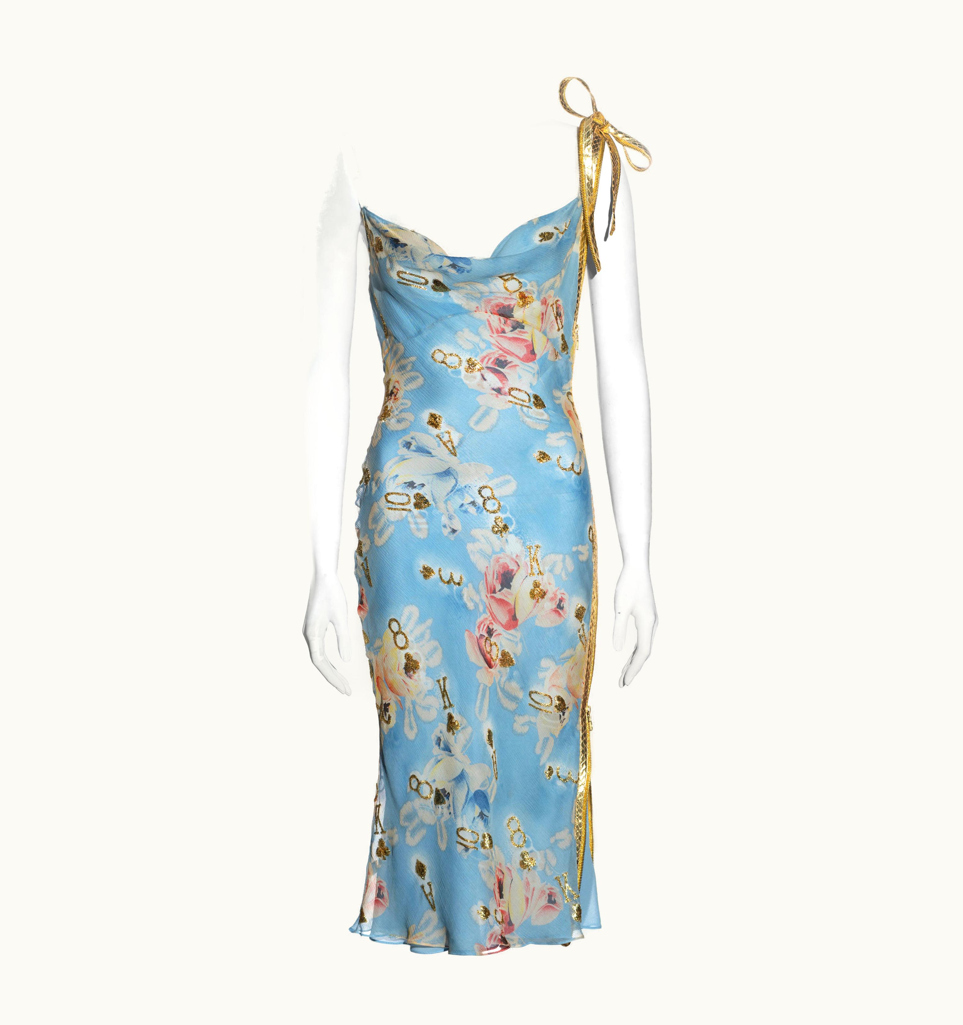 Dior Christian Dior By John Galliano Pale Blue Floral Silk And Leather Dress, S/S 2001