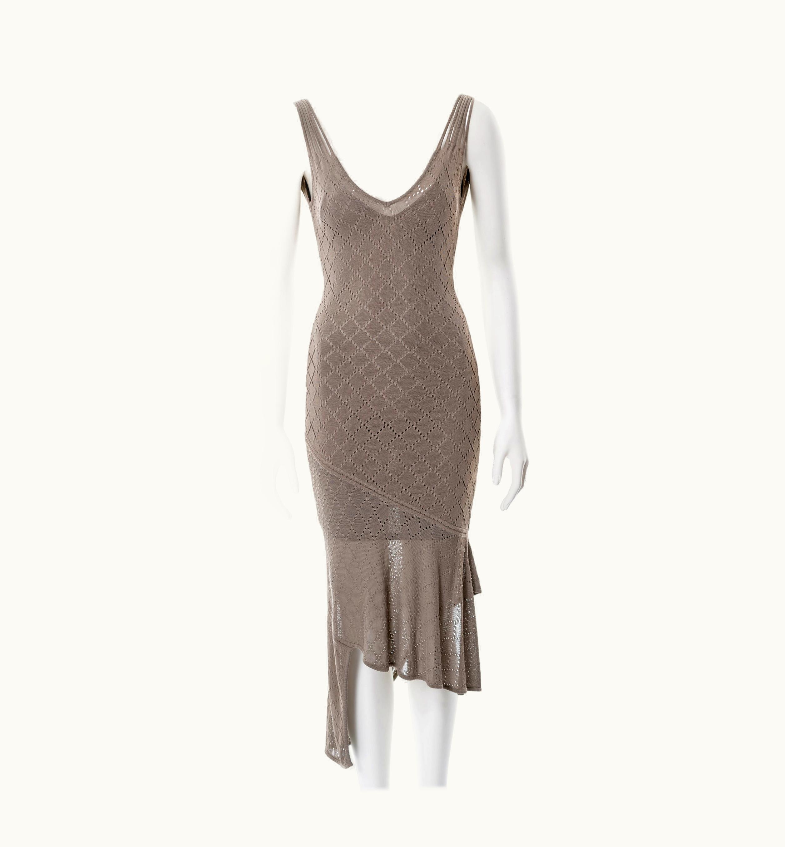 Dior Christian Dior By John Galliano Taupe Open-knit Dress, S/S 2001