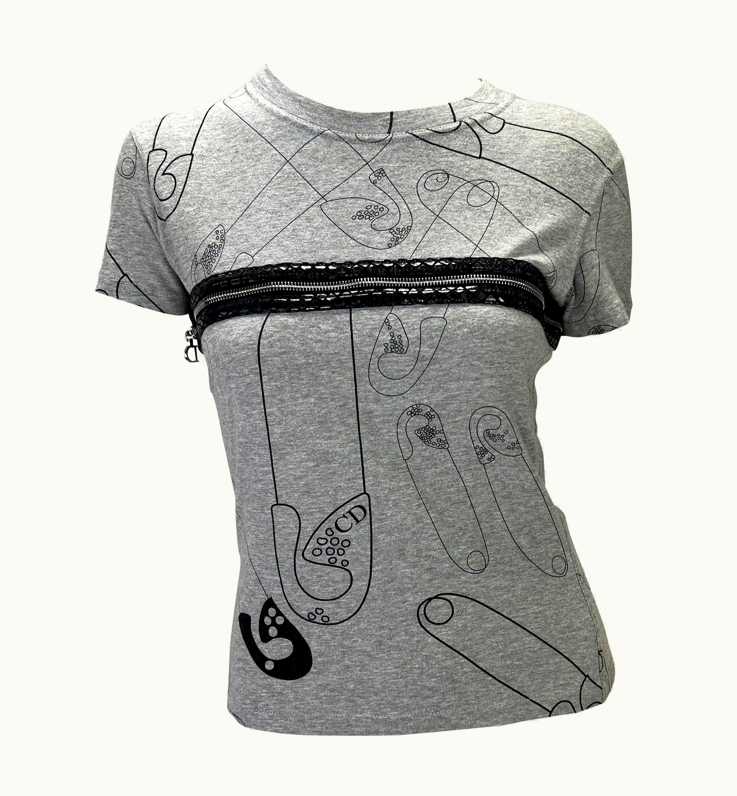 Dior S/S 2001 Christian Dior By John Galliano Zip Logo Safety Pin T-Shirt Top