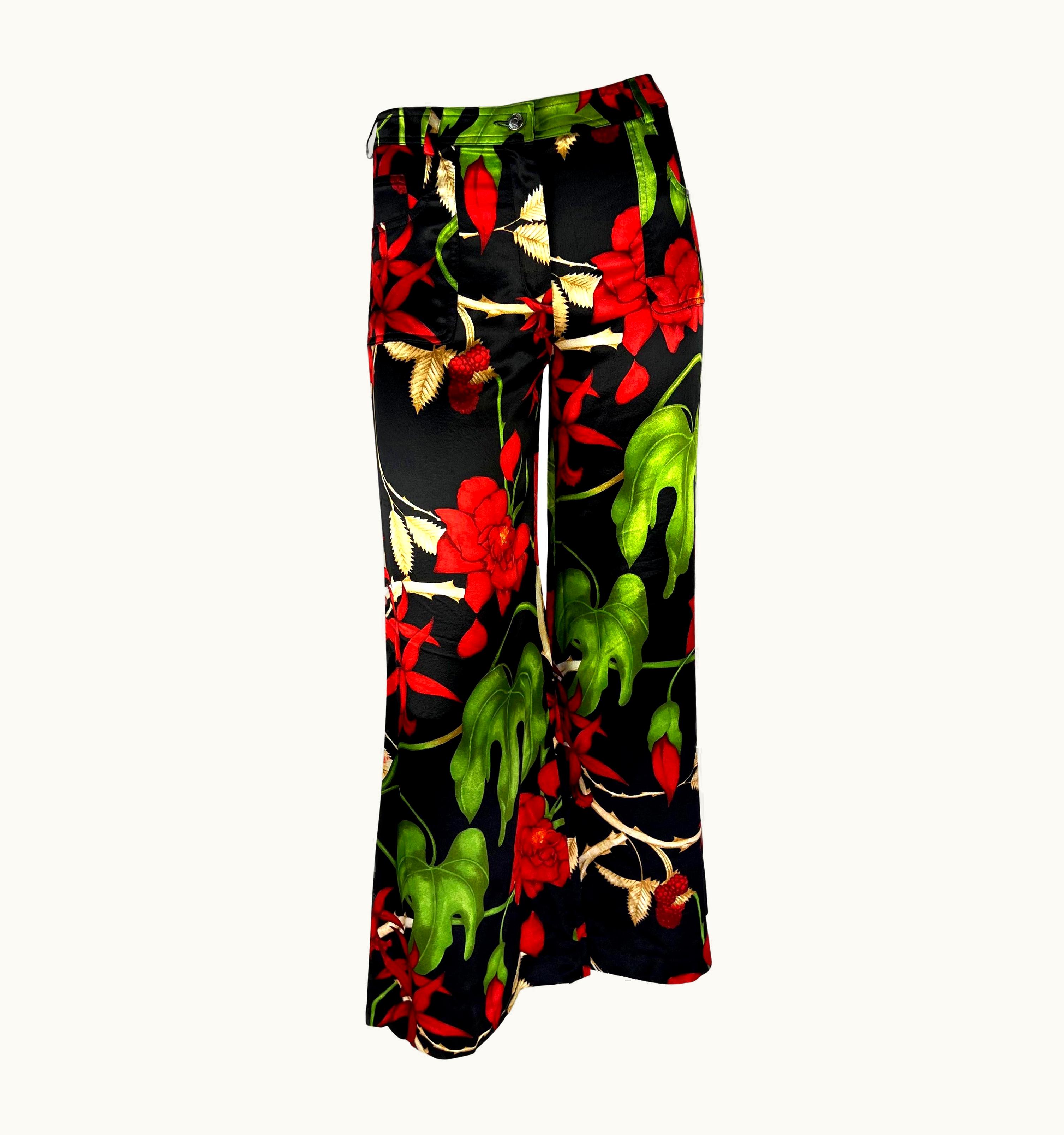 Dior AW 2002 Christian Dior By John Galliano Black Silk Floral Print Wide Leg Pants