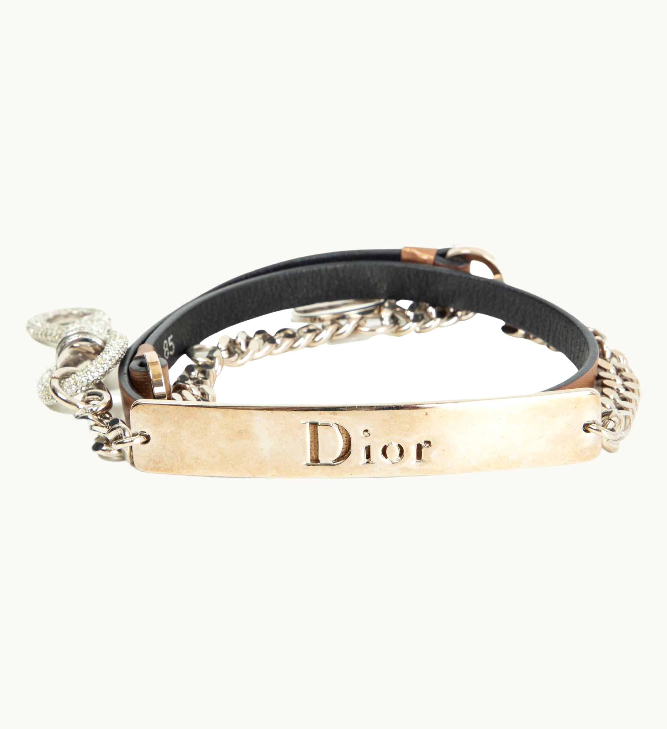 Dior Christian Dior Silver Metal 2003 Strass Pave Dog Hook Chain Belt
