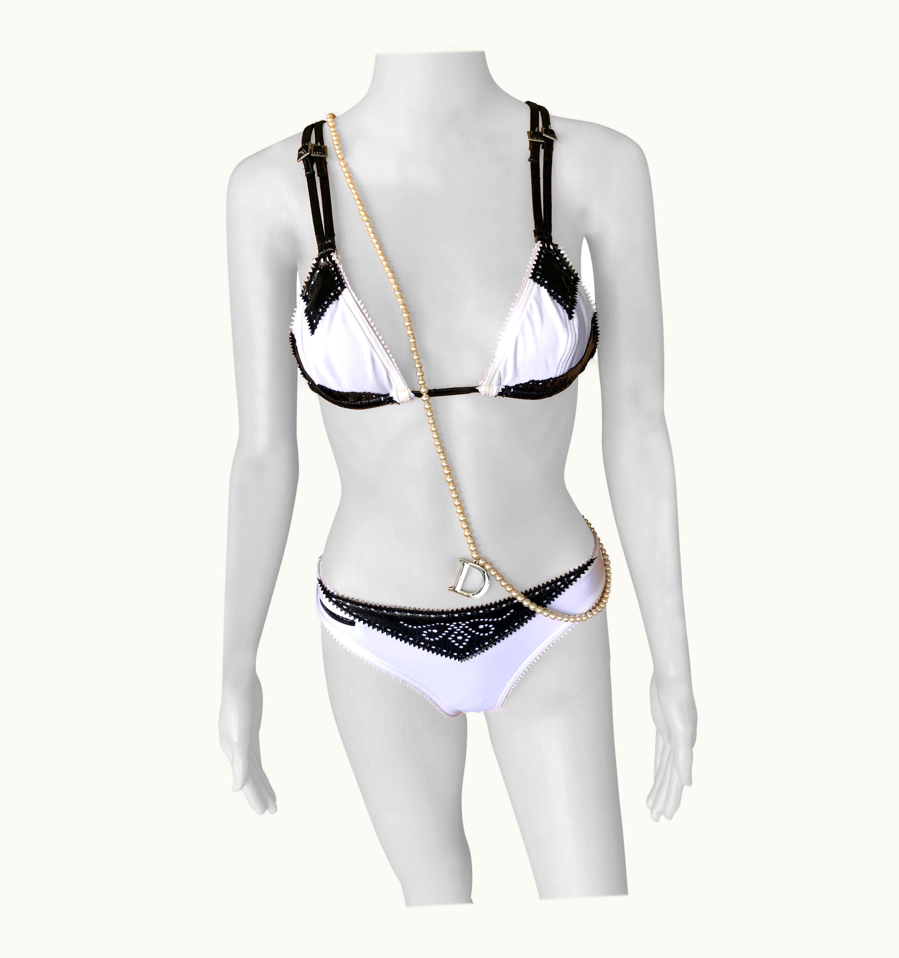 Dior Christian Dior By Galliano S/S 2004 Runway Logo Bikini Swimwear 3 Piece Set