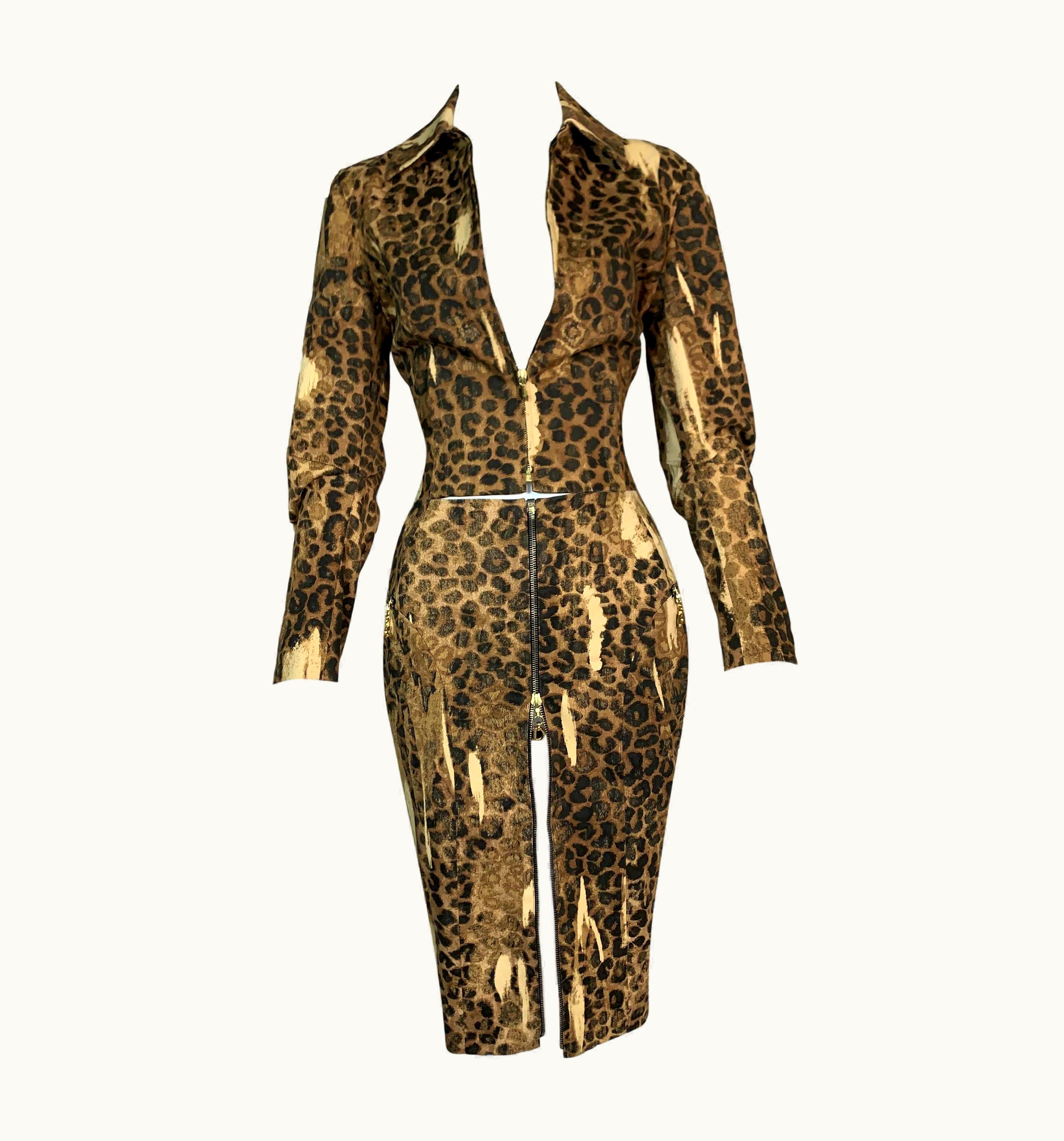 Dior AW 2000 Christian Dior John Galliano Leopard Cropped Jacket & Skirt Set