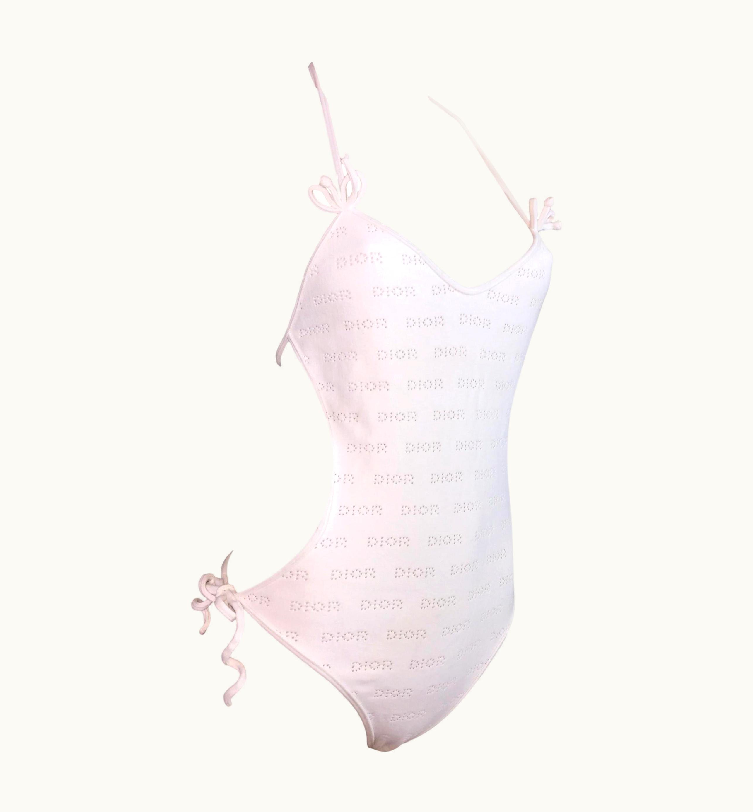 Dior S/S 2002 Christian Dior By John Galliano White Cut-Out Logo Monogram Swimsuit
