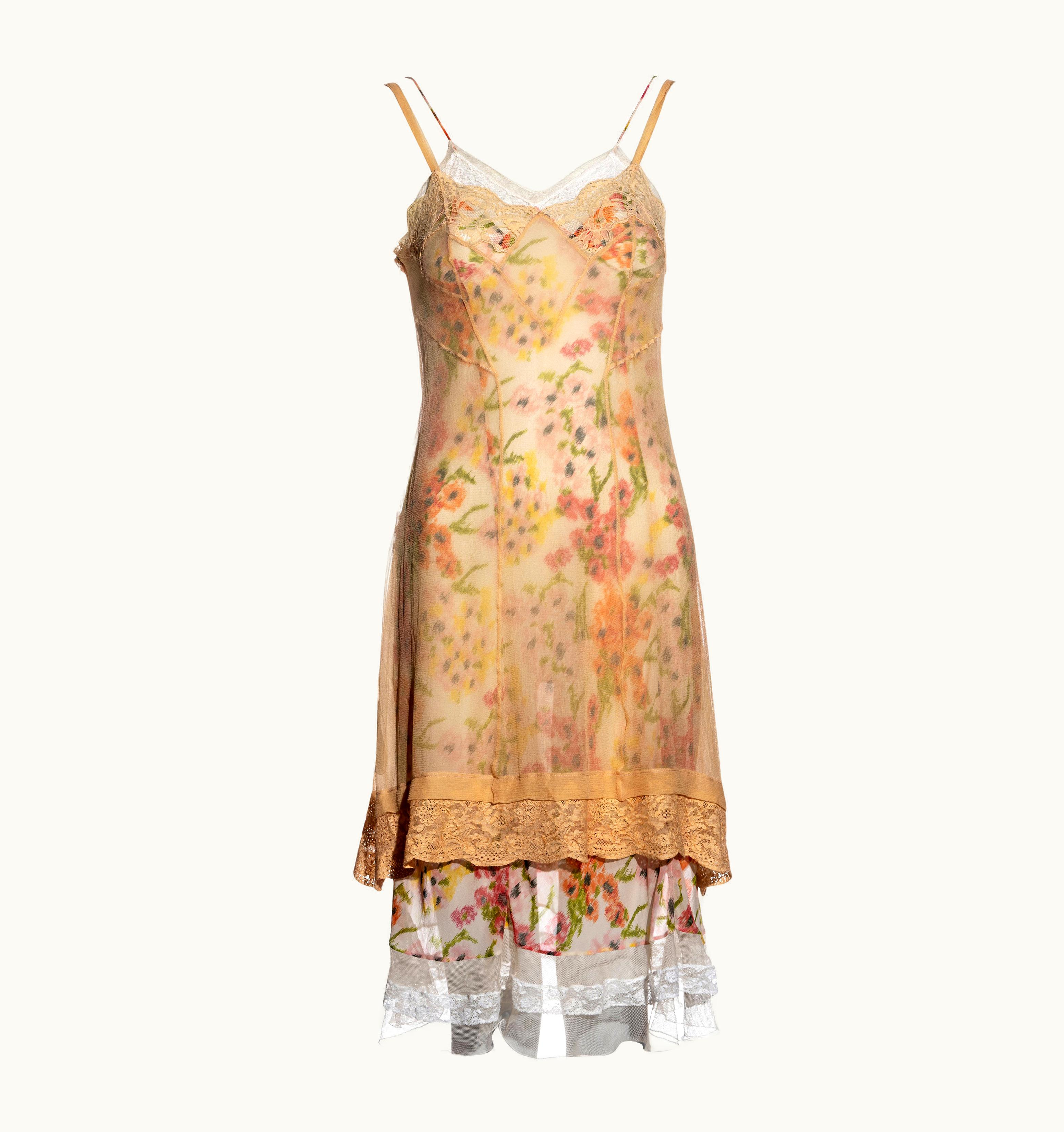 Dior Christian Dior By John Galliano Floral Silk Double-layered Slip Dress, S/S 2005