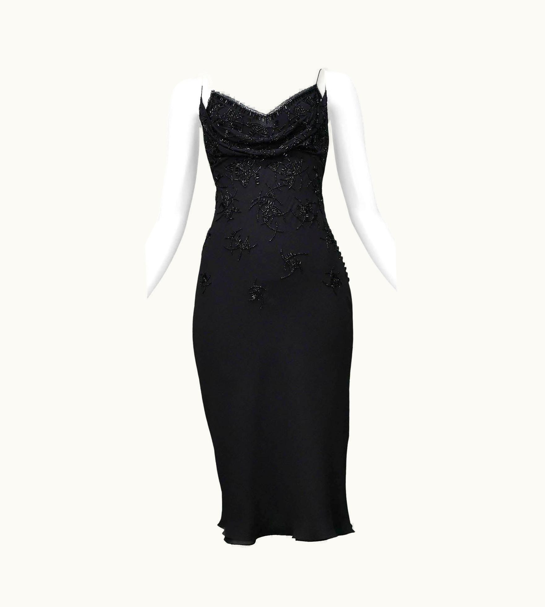 Dior Christian Dior By John Galliano Black Beaded Silk Mid Length Dress