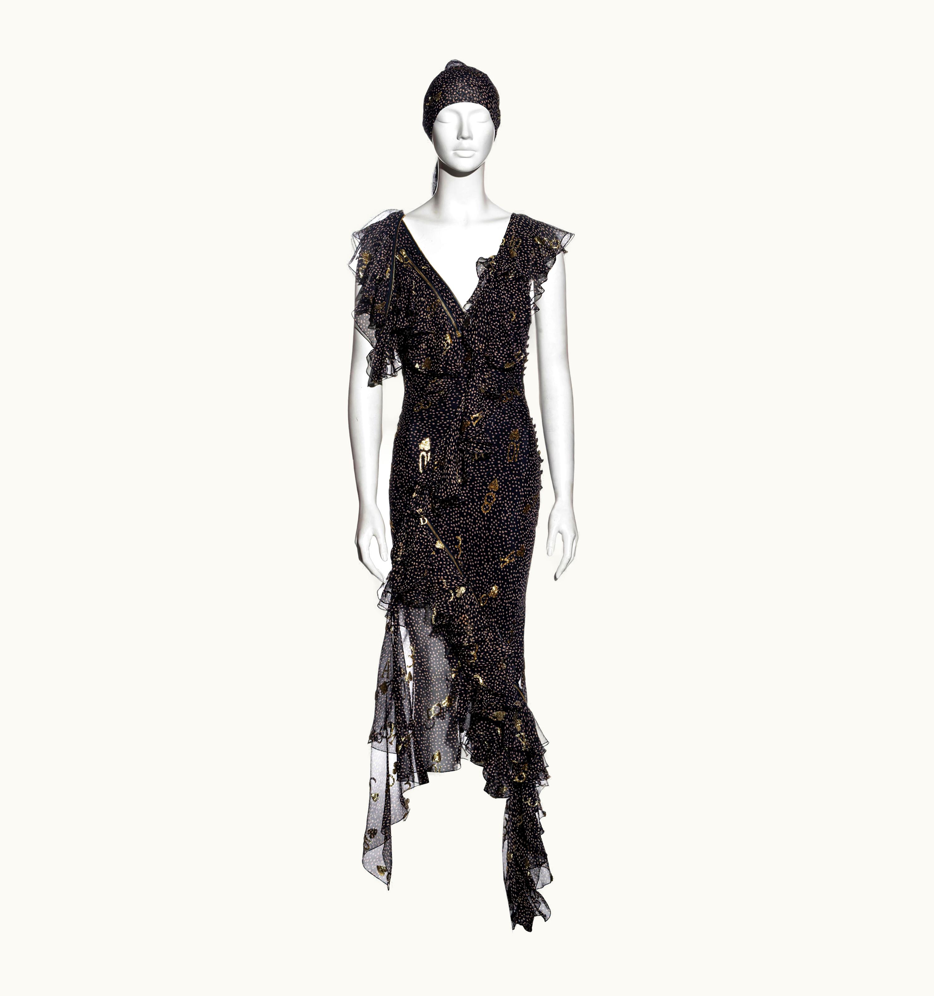Dior Christian Dior By John Galliano Gold Chiffon Jacquard Evening Dress, S/S 2001