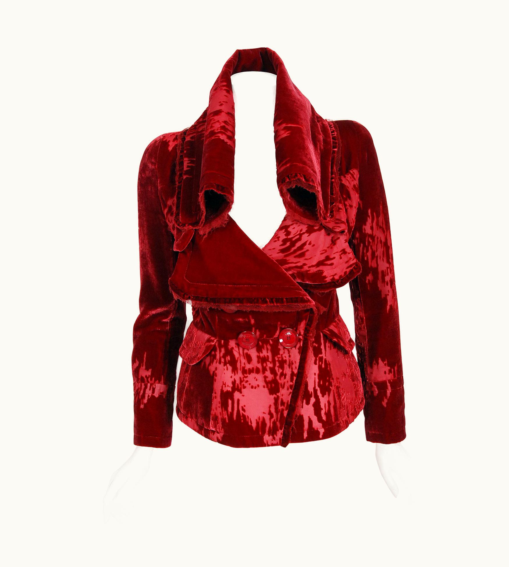 Dior 2005 Christian Dior By John Galliano Red Silk-Velvet Double Breasted Jacket
