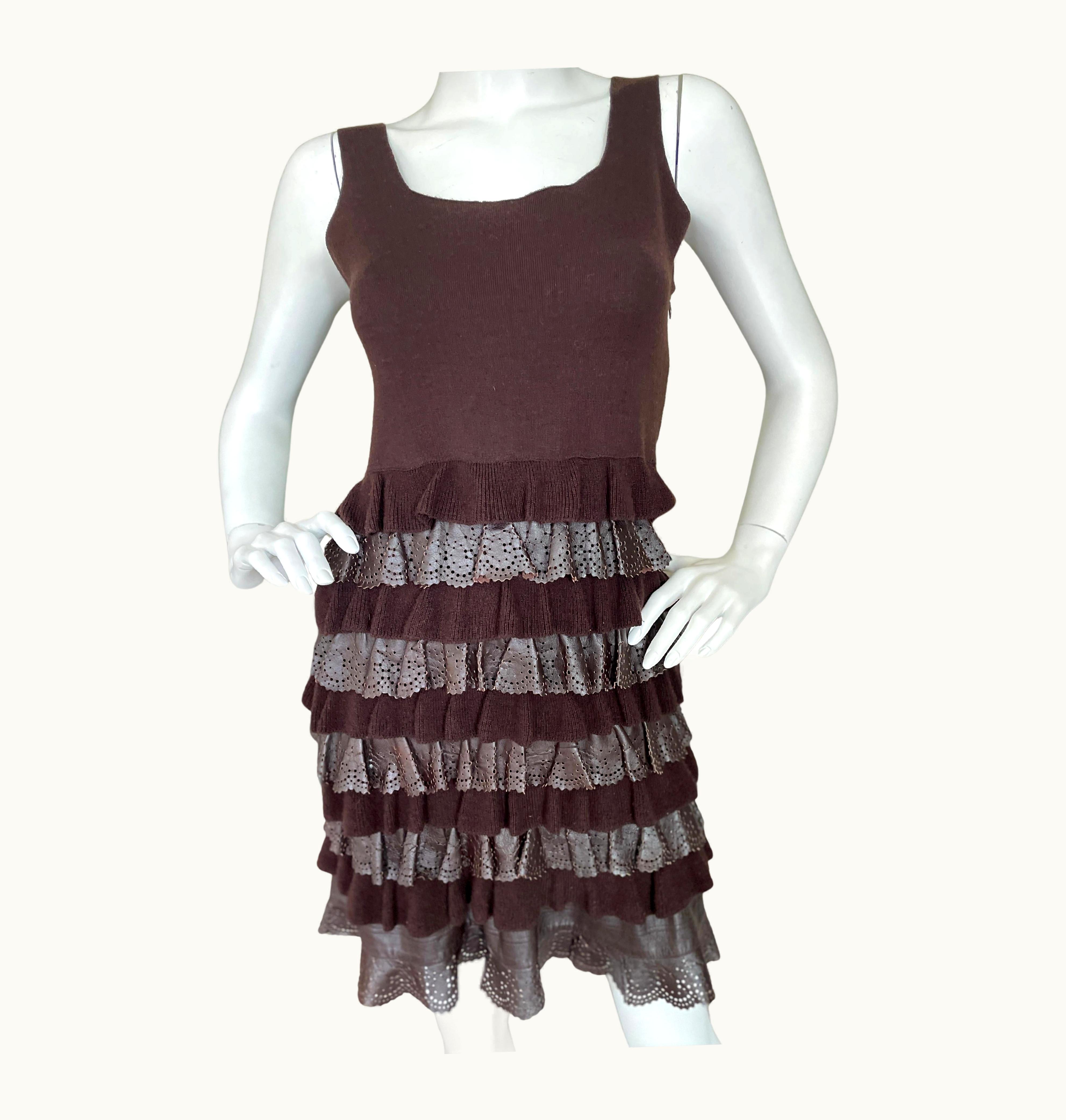 Dior Christian Dior By John Galliano Perforated Leather Ruffle Trim Cocktail Dress