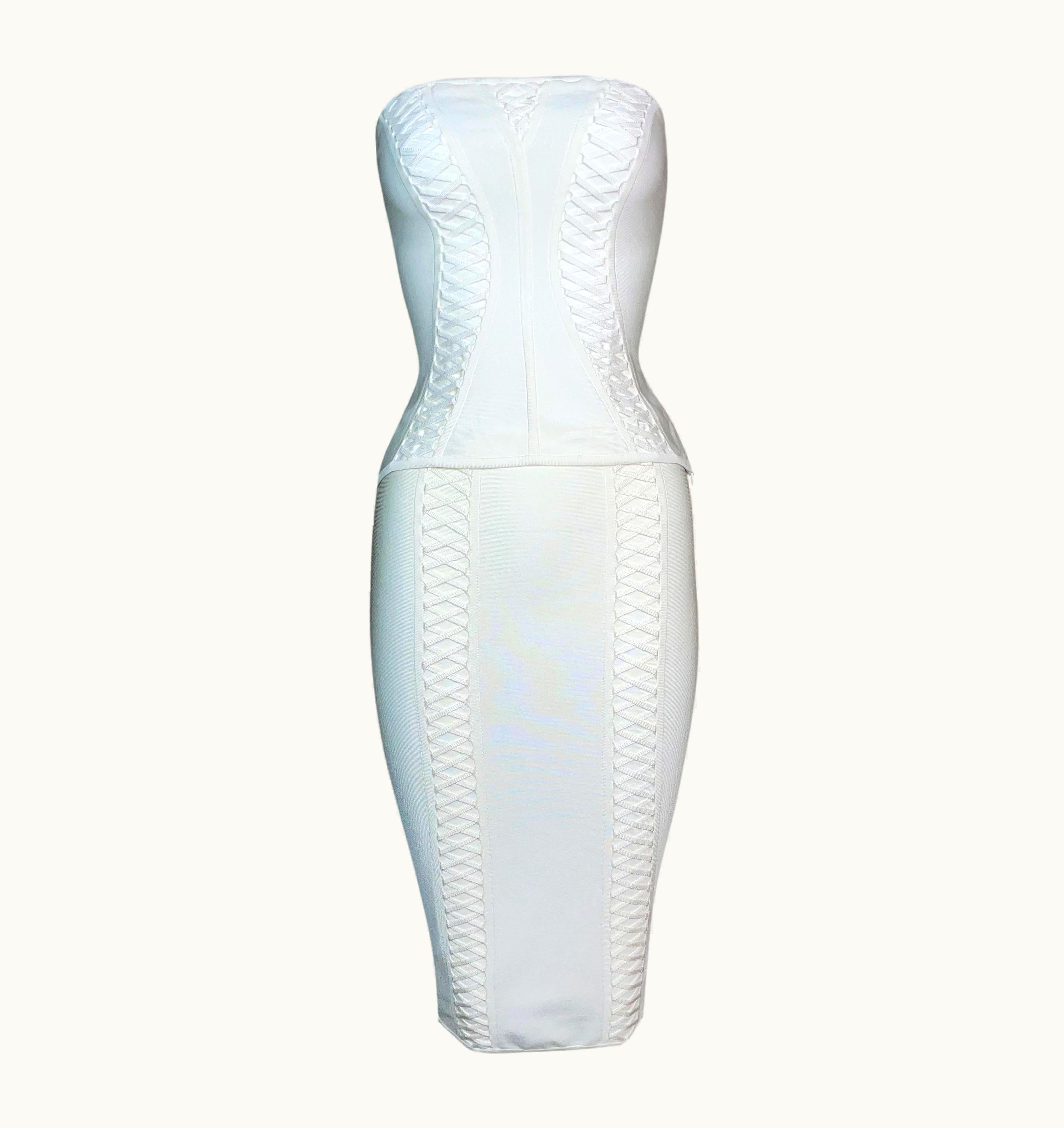Dior S/S 2003 Christian Dior John Galliano Ivory Bodycon Tube Top Skirt Jacket Set