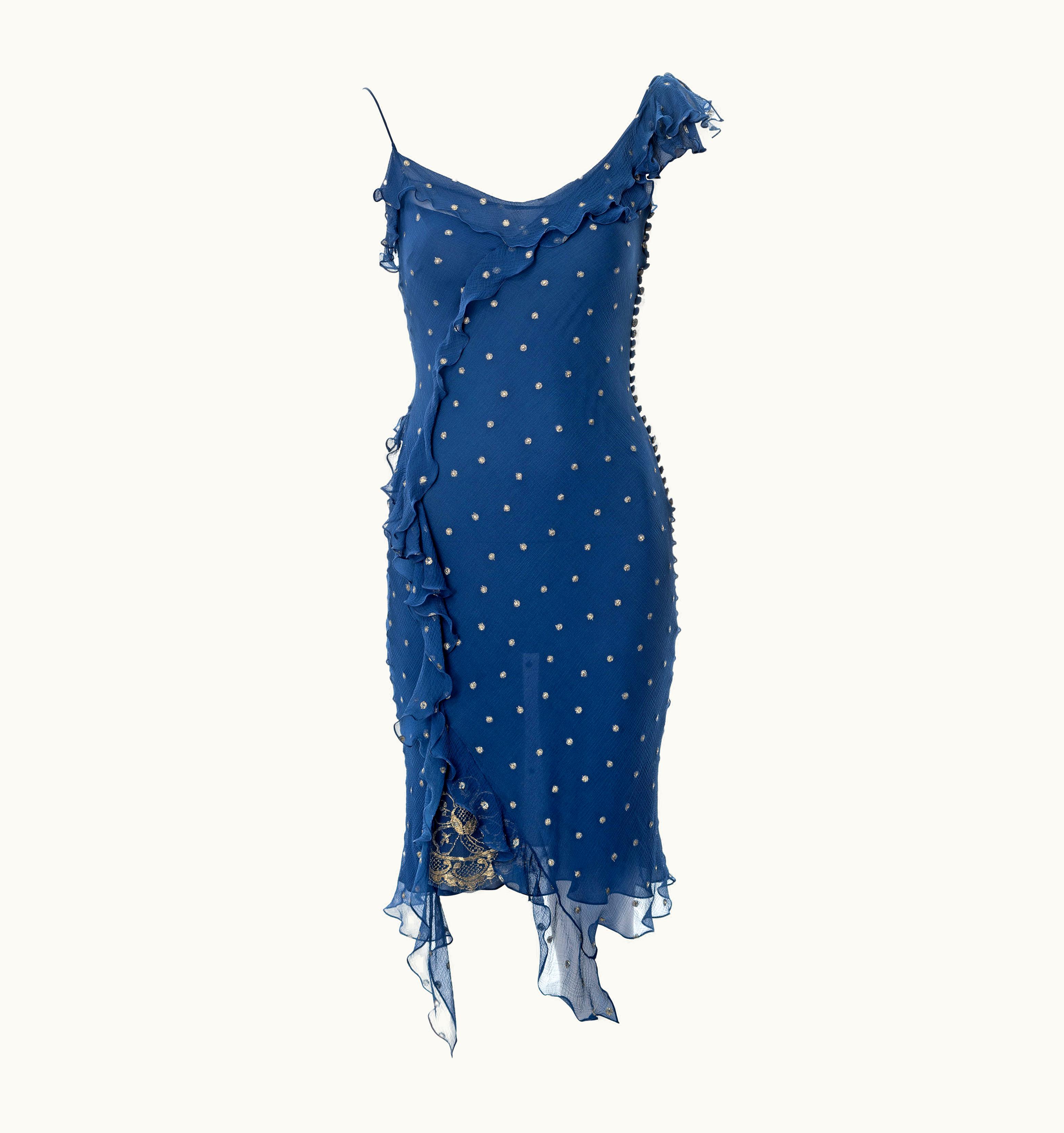 Dior Christian Dior By John Galliano Blue And Gold Bias Cut Silk Dress, AW 2002