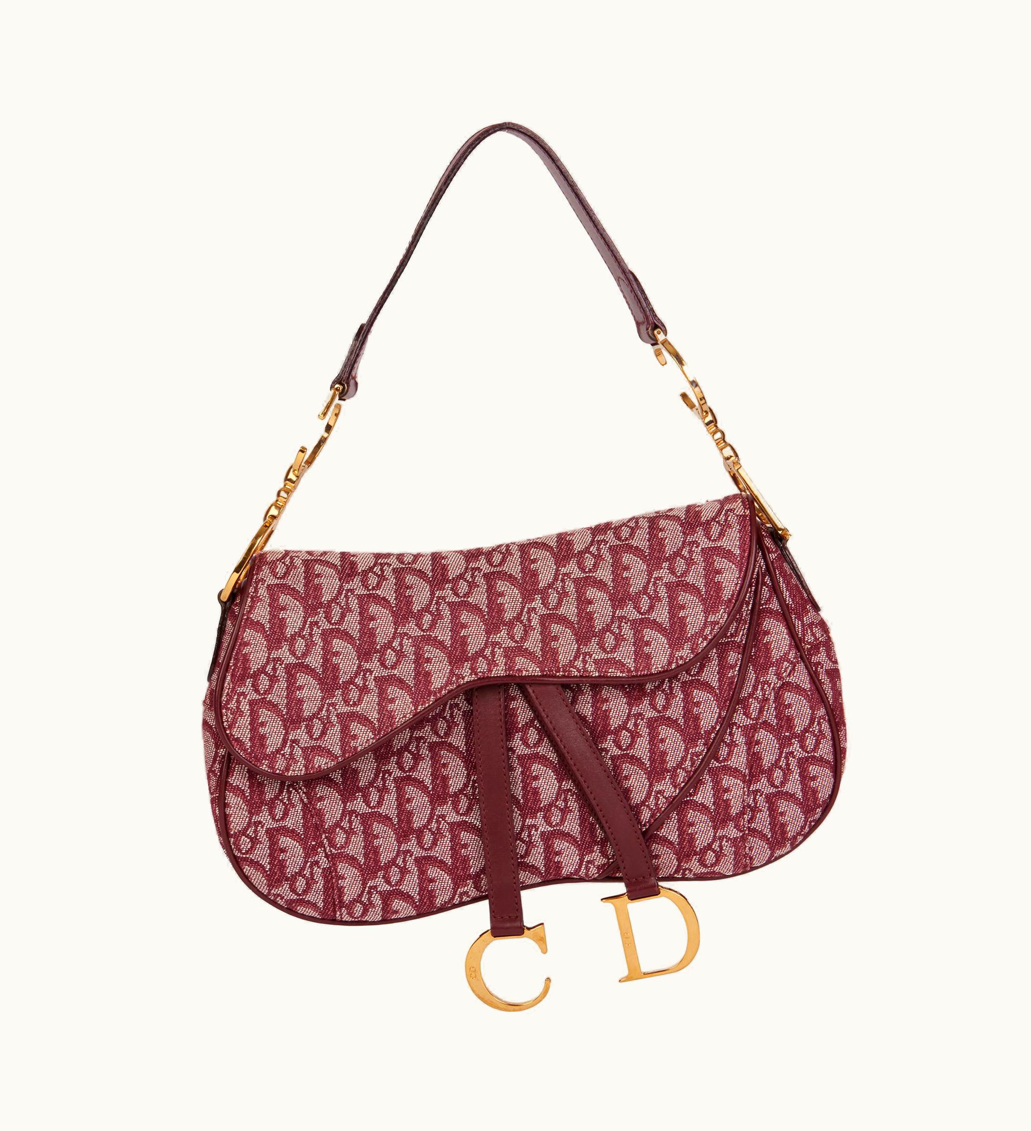 Dior Christian Dior Bordeaux Monogram Canvas & Calfskin Leather Vintage Double Saddle