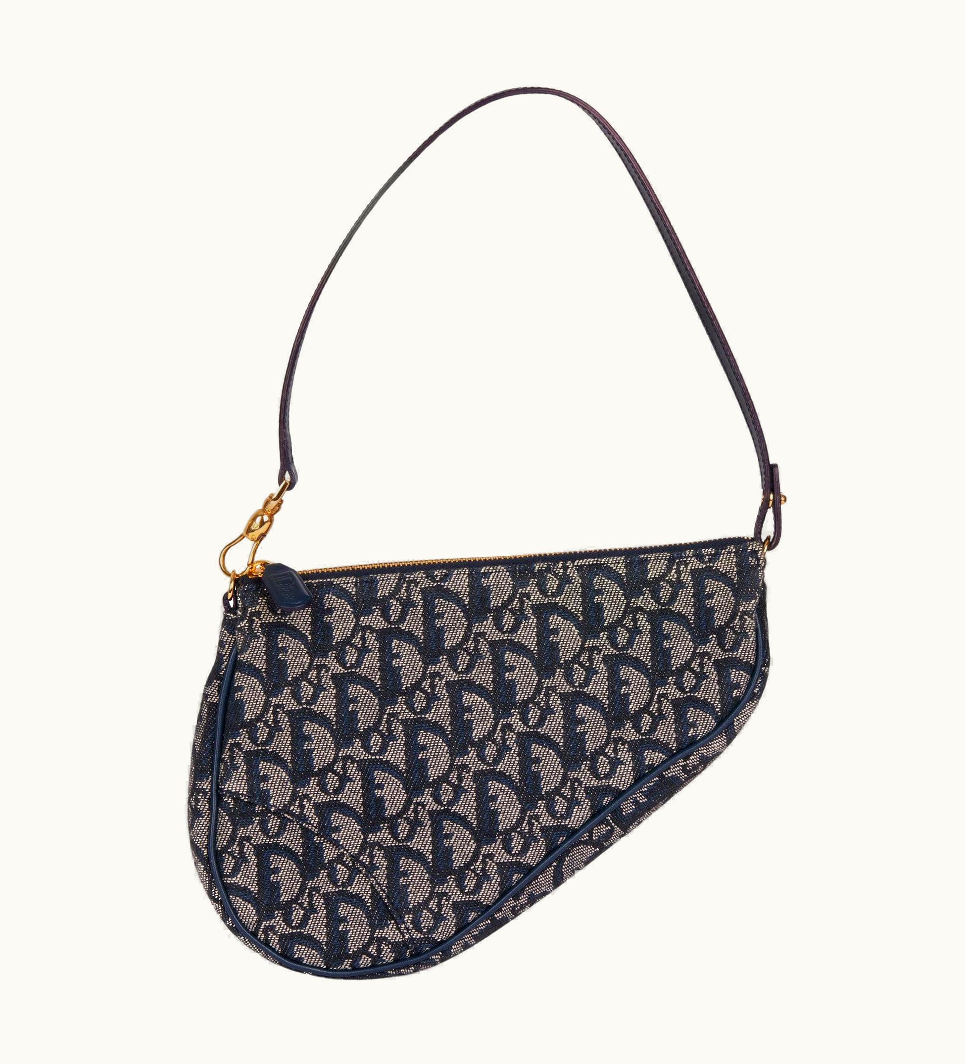Dior Christian Dior Blue Monogram Canvas & Calfskin Leather Vintage Mini Saddle Bag
