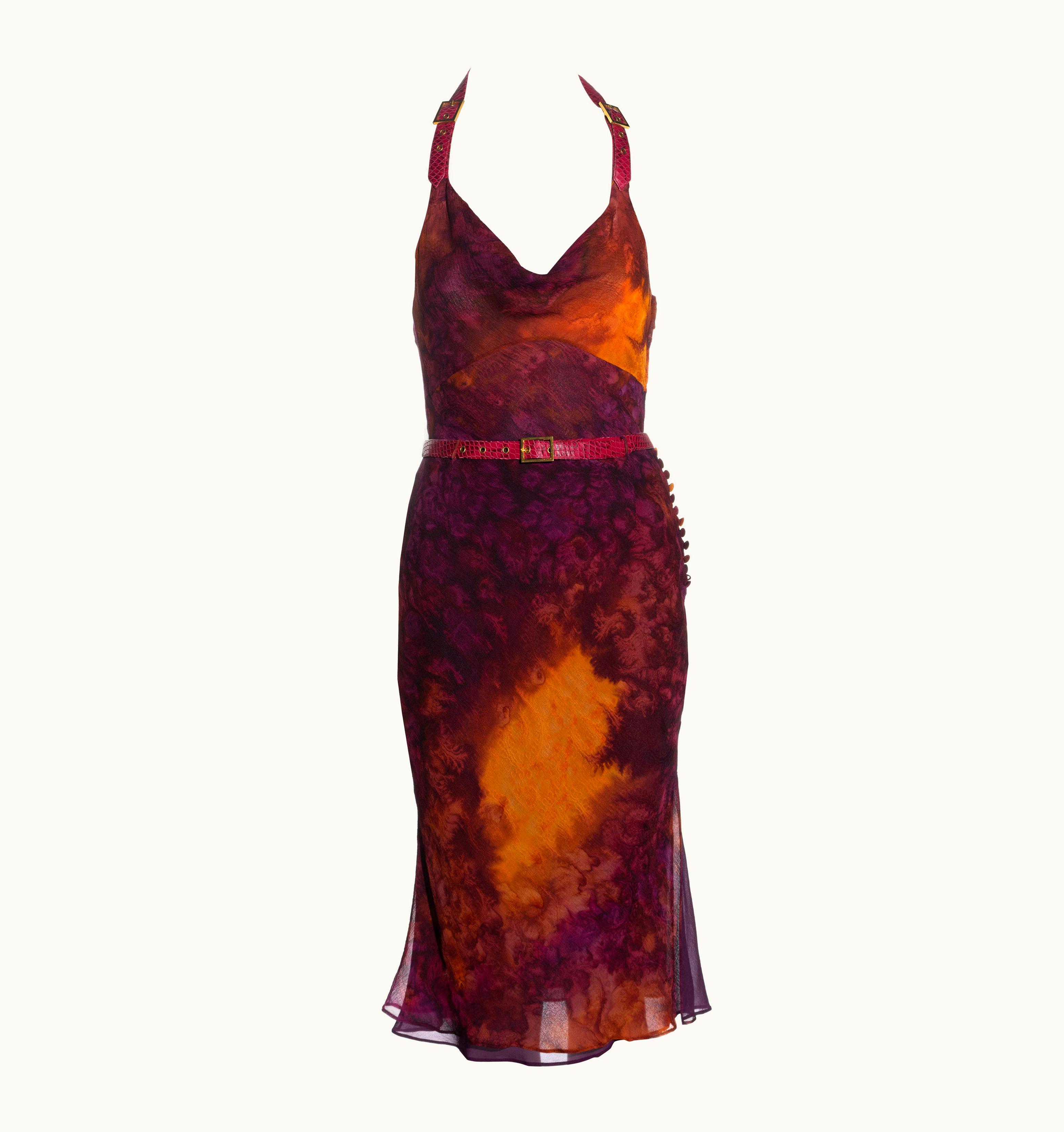 Dior Christian Dior By John Galliano Purple Tie-dye Silk Top And Skirt Set, S/S 2001