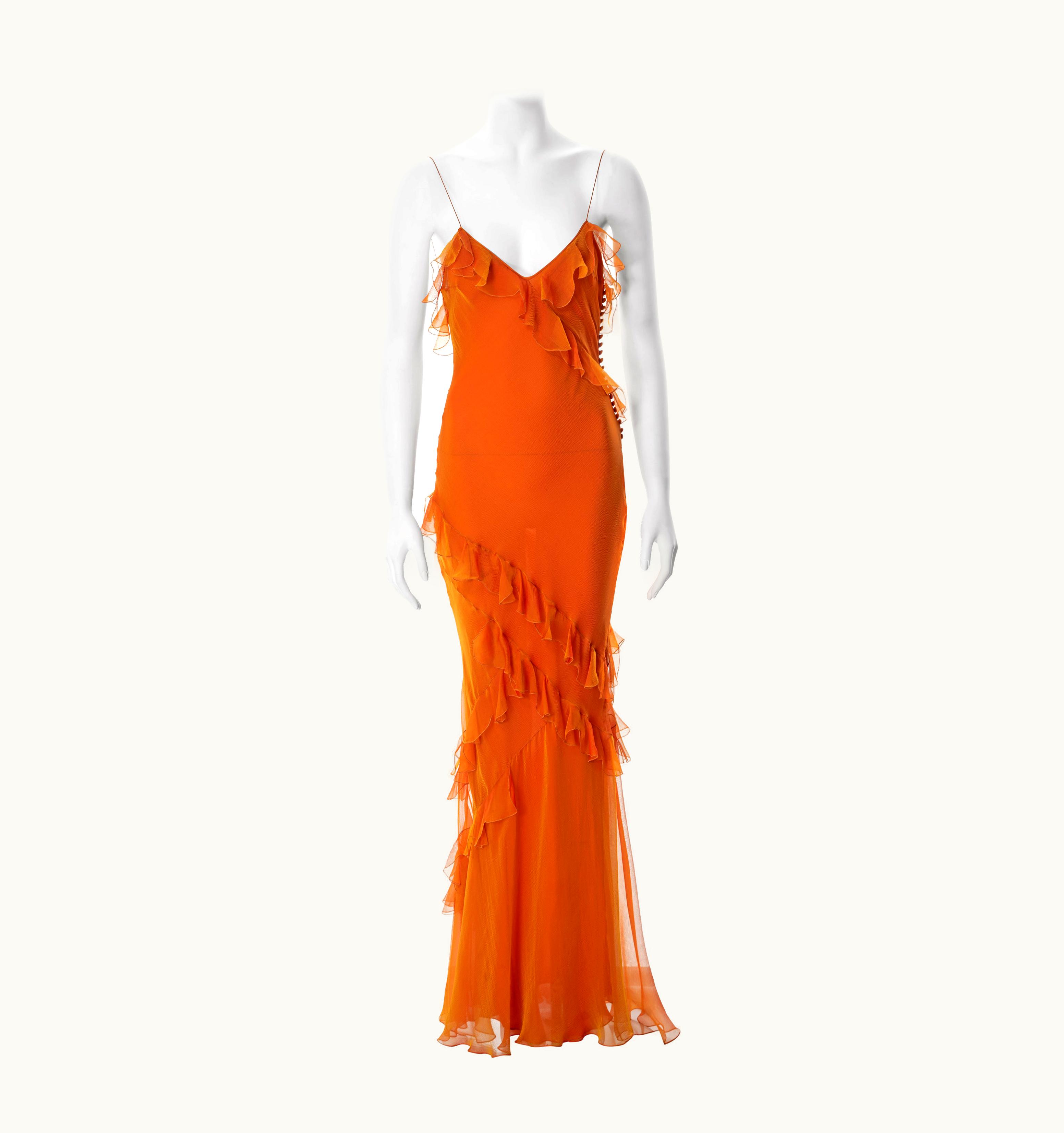 Dior Christian Dior By John Galliano Orange Bias Cut Silk Chiffon Dress, S/S 2004