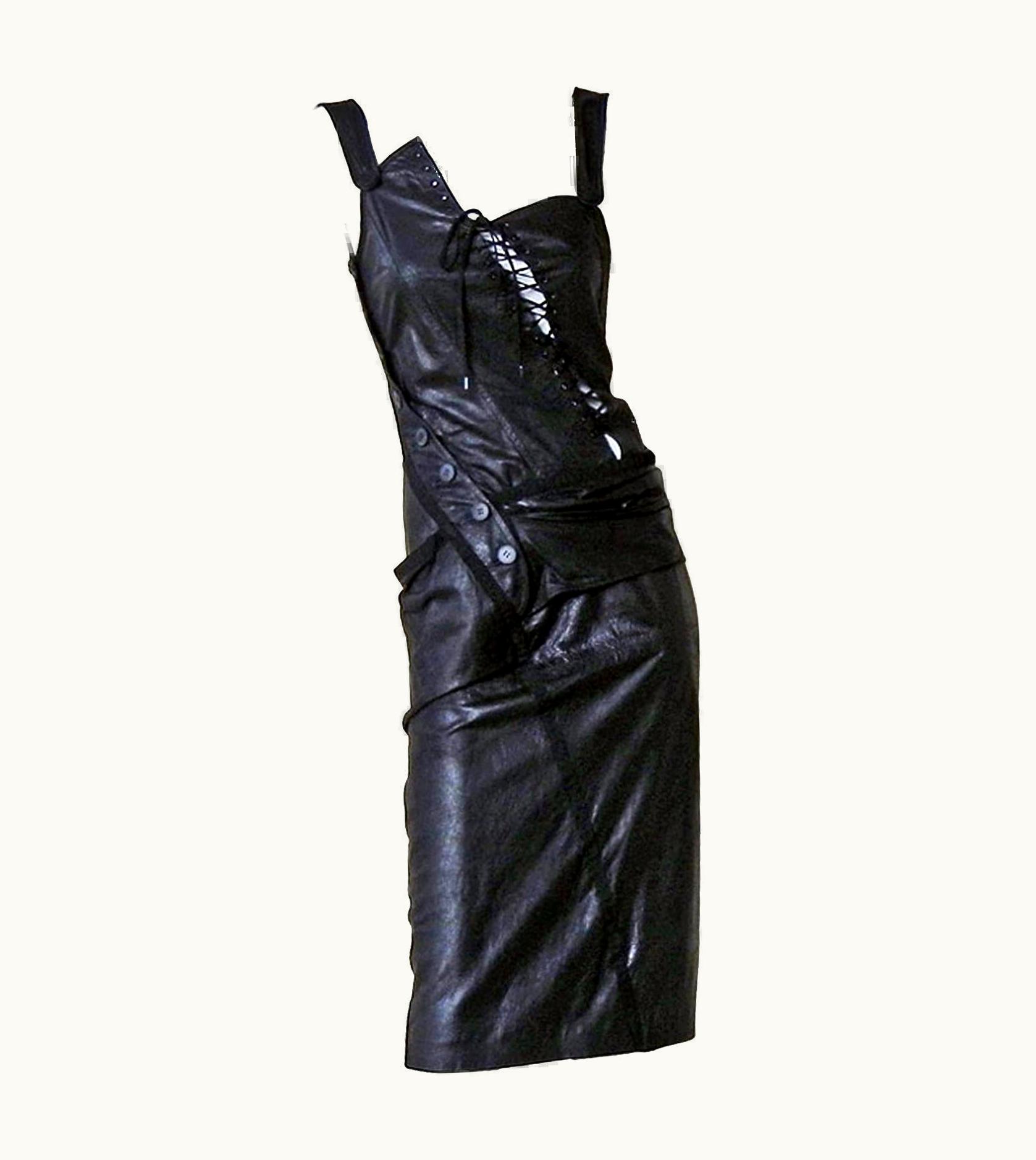 Dior Christian Dior 2000 John Galliano Collector Bondage Asymmetric Leather Dress