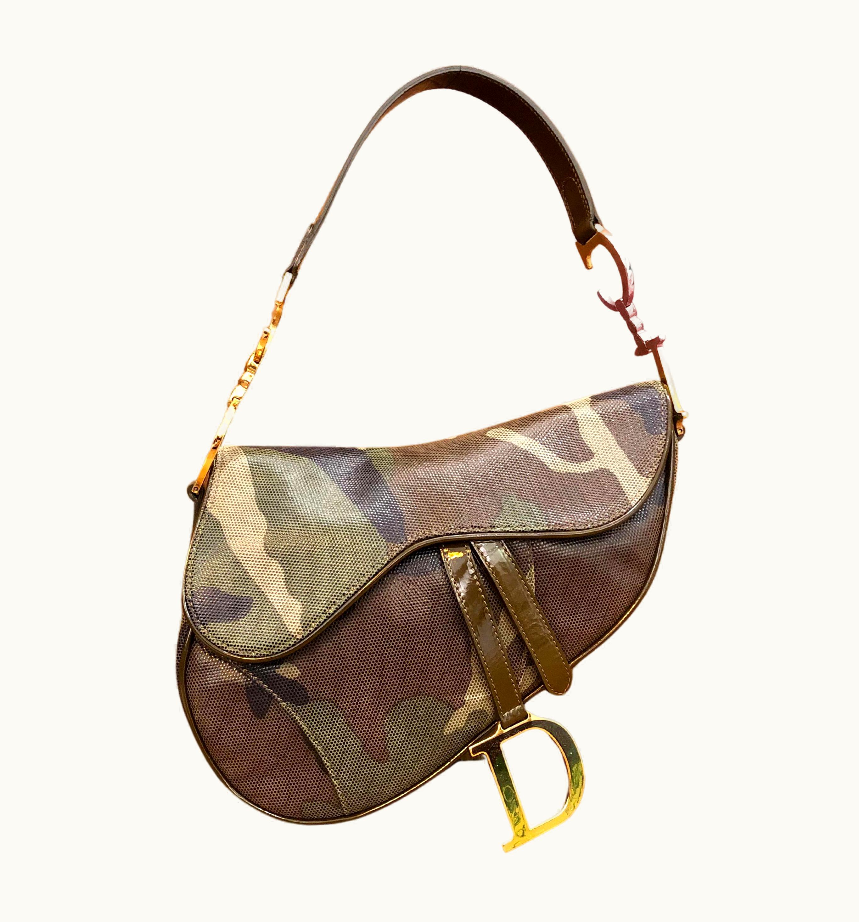 Dior 2000 Christian Dior Green Camouflage Saddle Bag