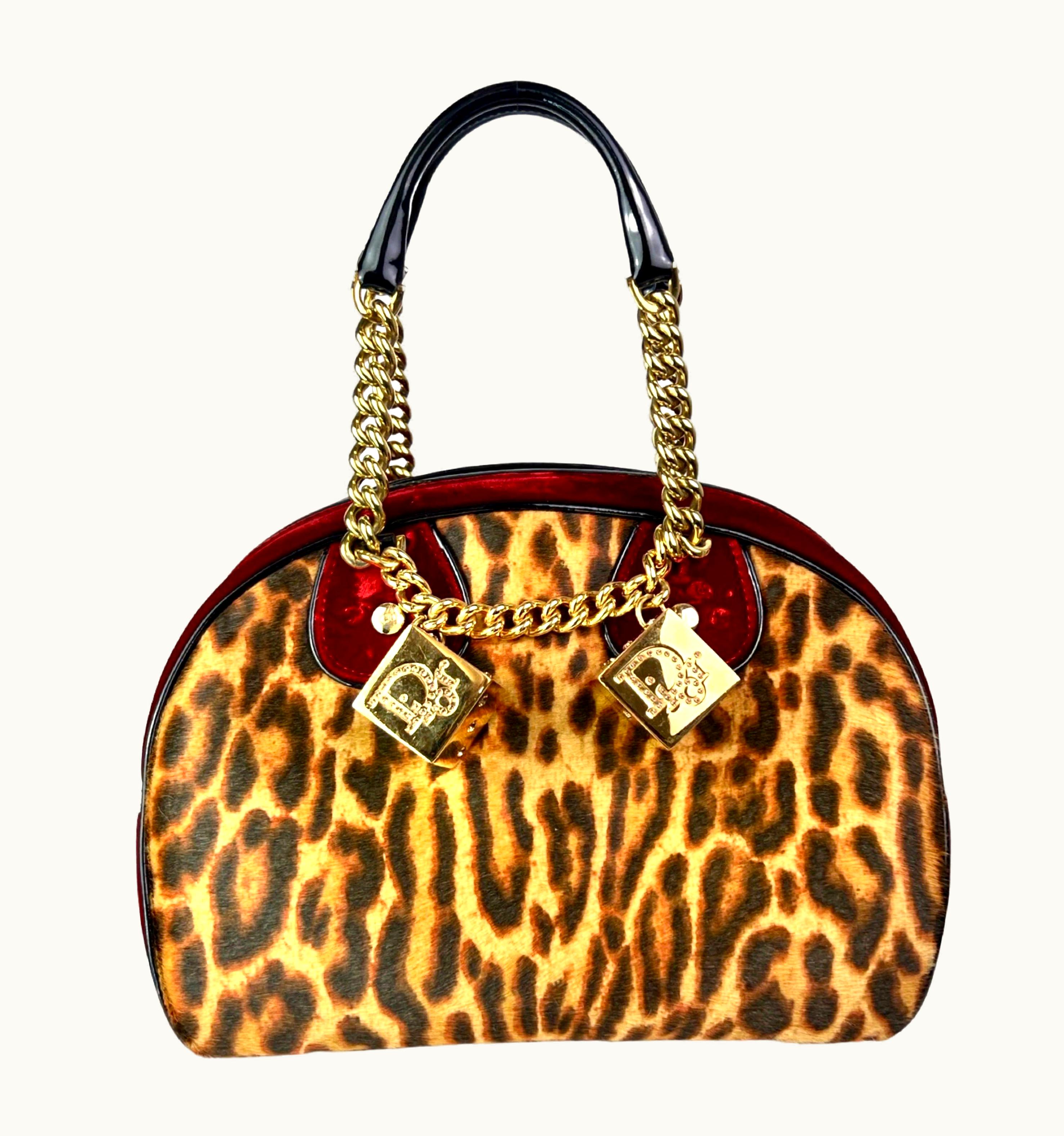 Dior AW 2004 Dior By John Galliano Leopard Print Pony Gambler Dice Bag
