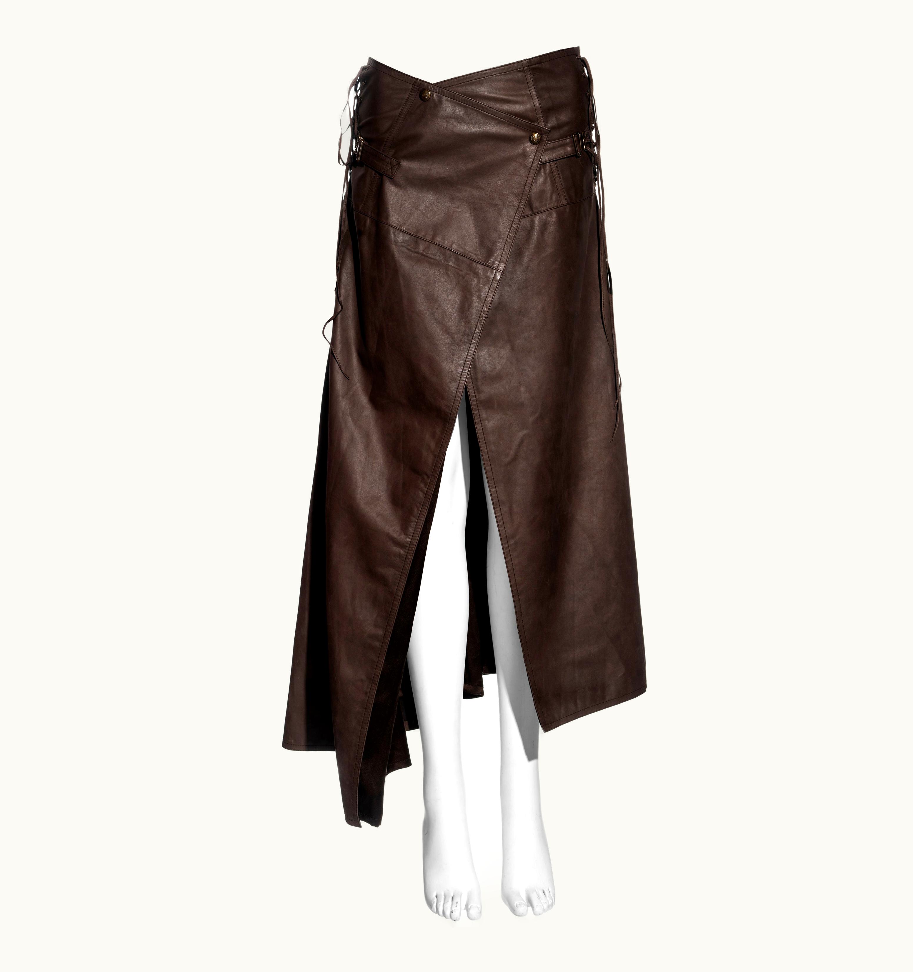 Dior Christian Dior By John Galliano Brown Leather Wrap Skirt, S/S 2001
