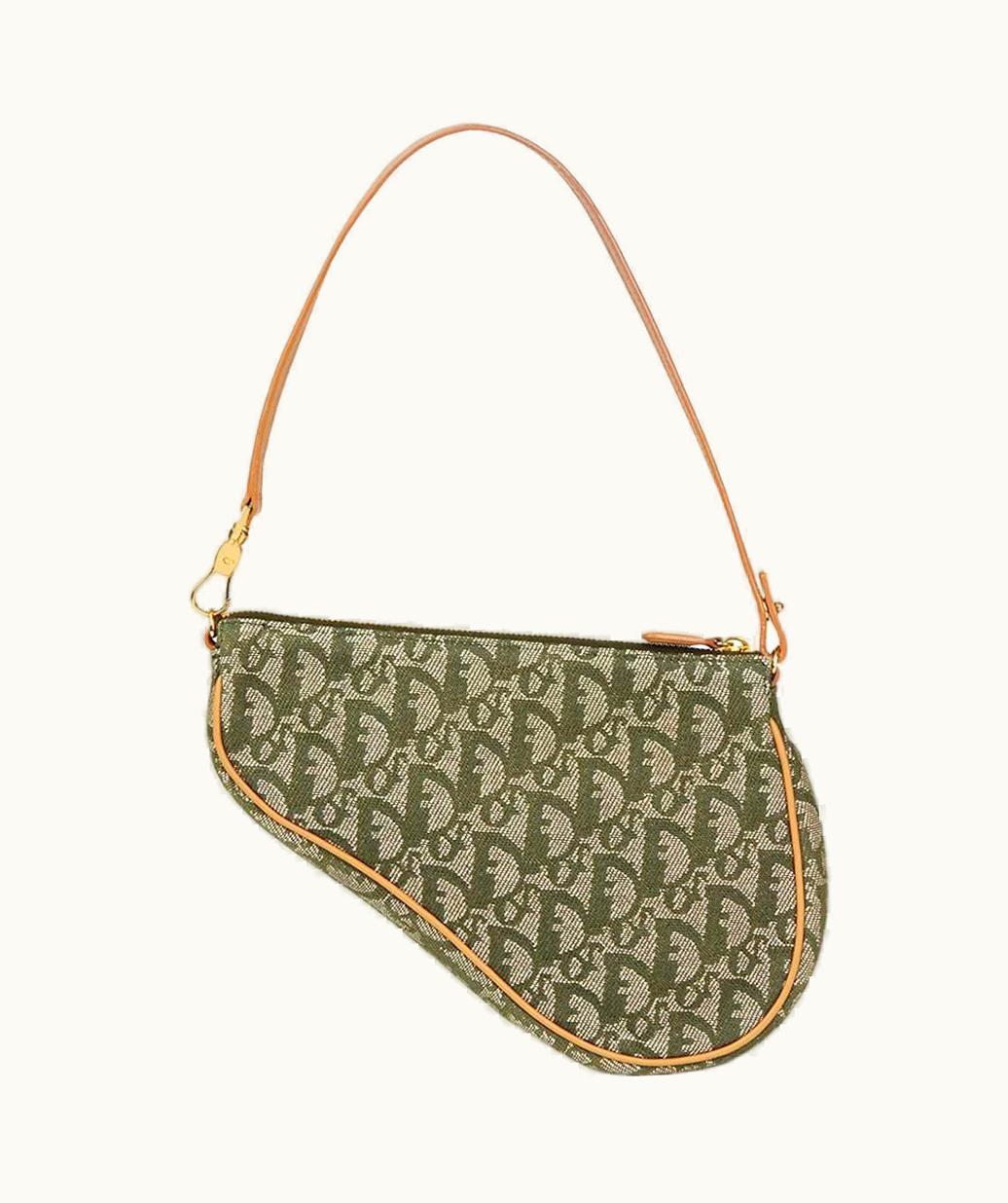 Dior 2001 Christian Dior Khaki Monogram Canvas Saddle Pouch