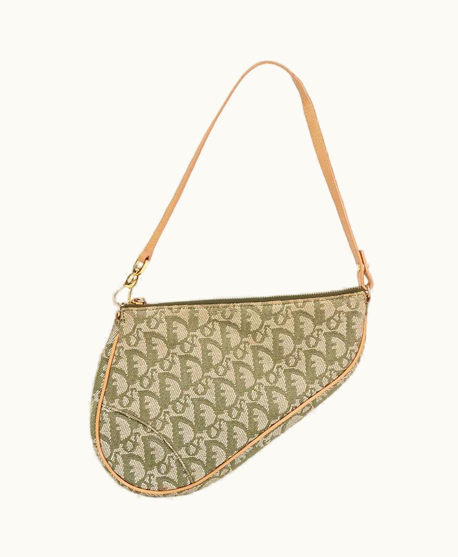 Dior 2001 Christian Dior Green Monogram Canvas Saddle Pouch