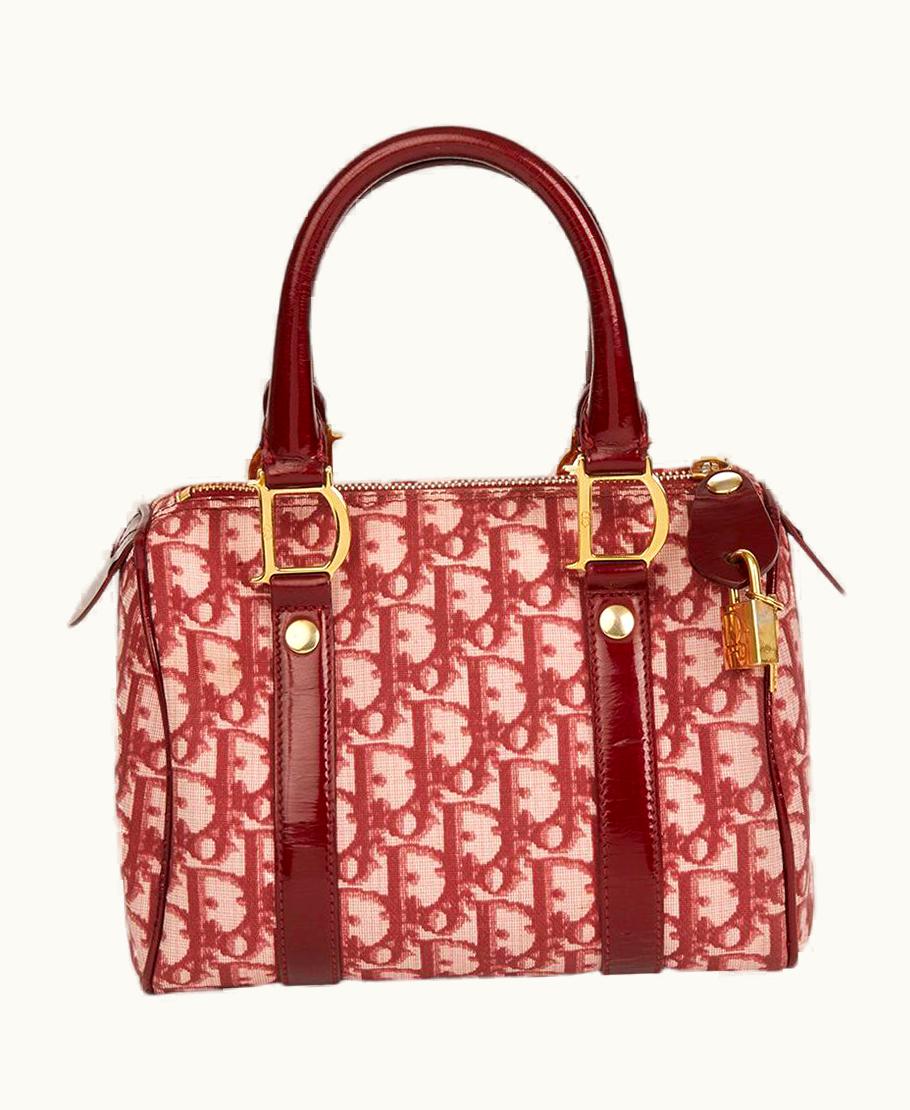 Dior 2001 Christian Dior Red Monogram Canvas Boston 20cm