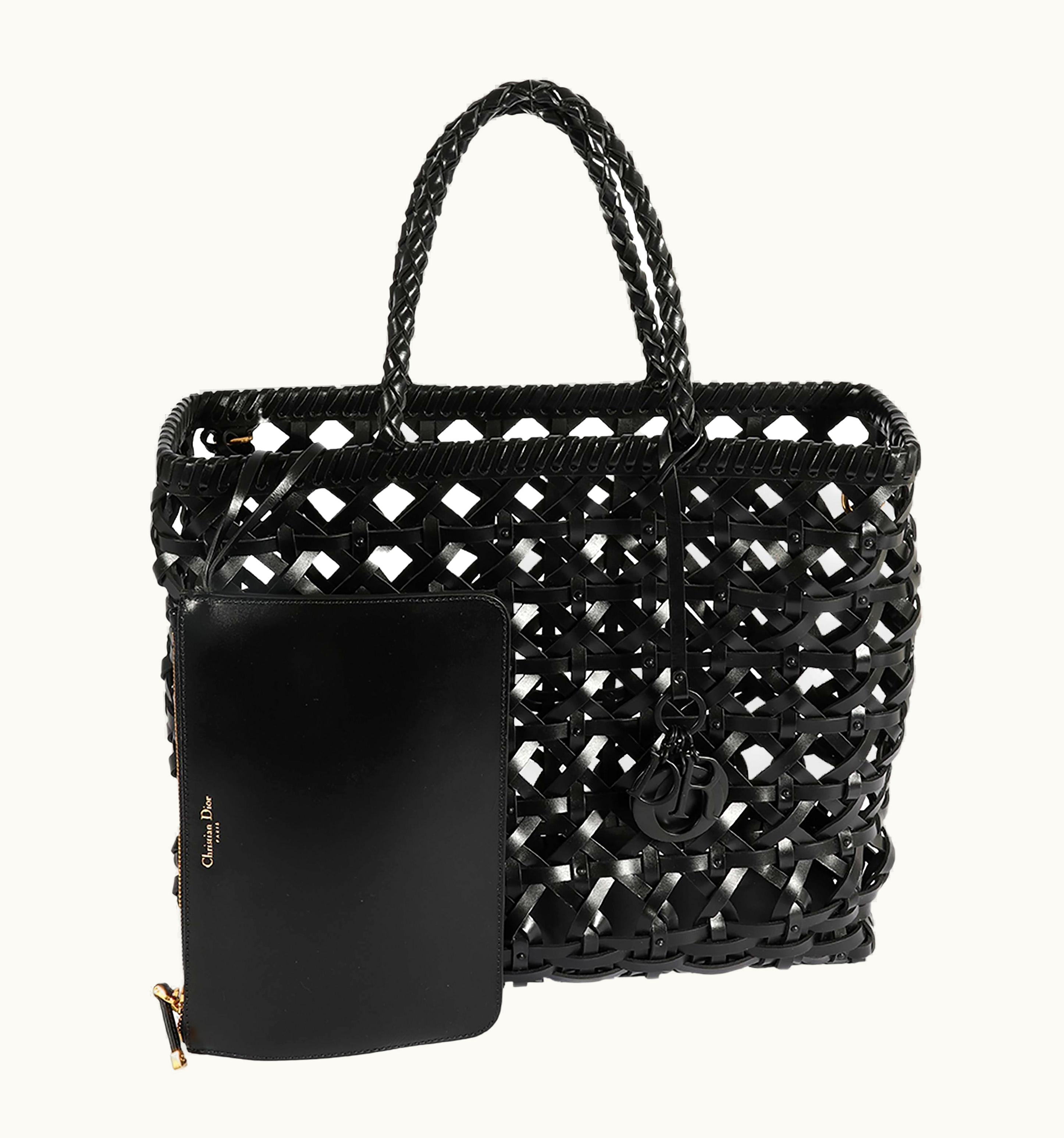 Dior Dior Black Woven Leather Large Lady Dior Bag