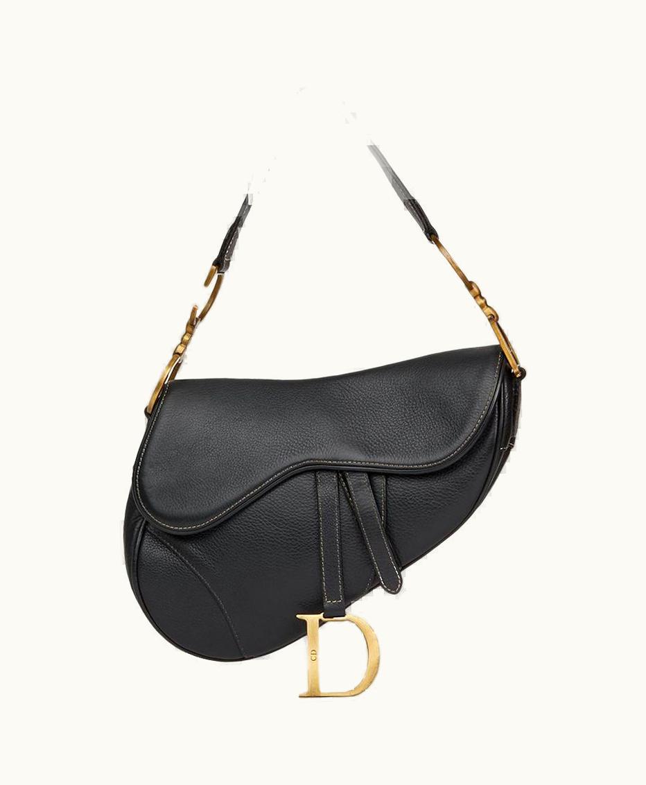 Dior 2001 Christian Dior Black Calfskin Leather Saddle Bag
