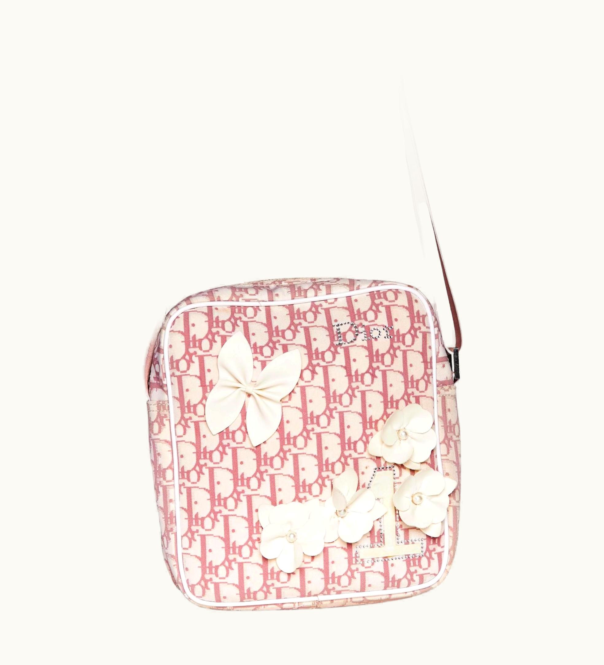 Dior Dior Vintage Pink Flower Floral Trotter Oblique Monogram Side Bag (2002)
