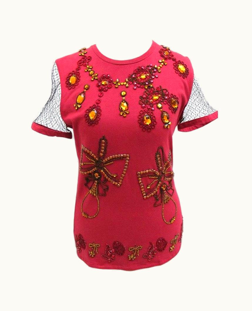 Dior Vintage AW 2002 John Galliano For Christian Dior Crystal Embellished Red Top