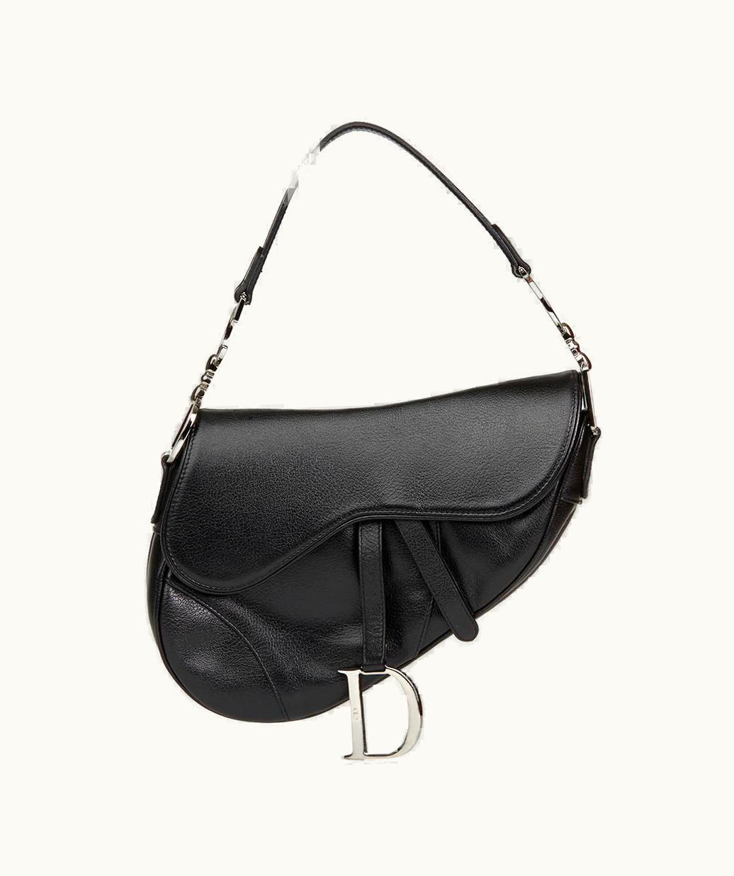 Dior 2002 Christian Dior Black Calfskin Leather Saddle Bag