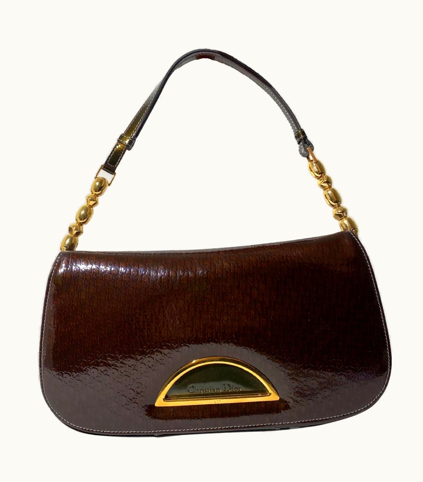 Dior Dior 2000s Malice Brown Khaki Monogram Patent Leather Bag