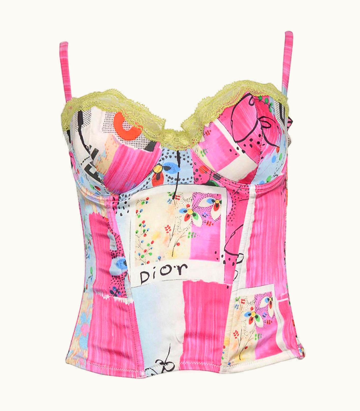 Dior Christian Dior 2003 'Filth' Print Silk & Lace Bustier