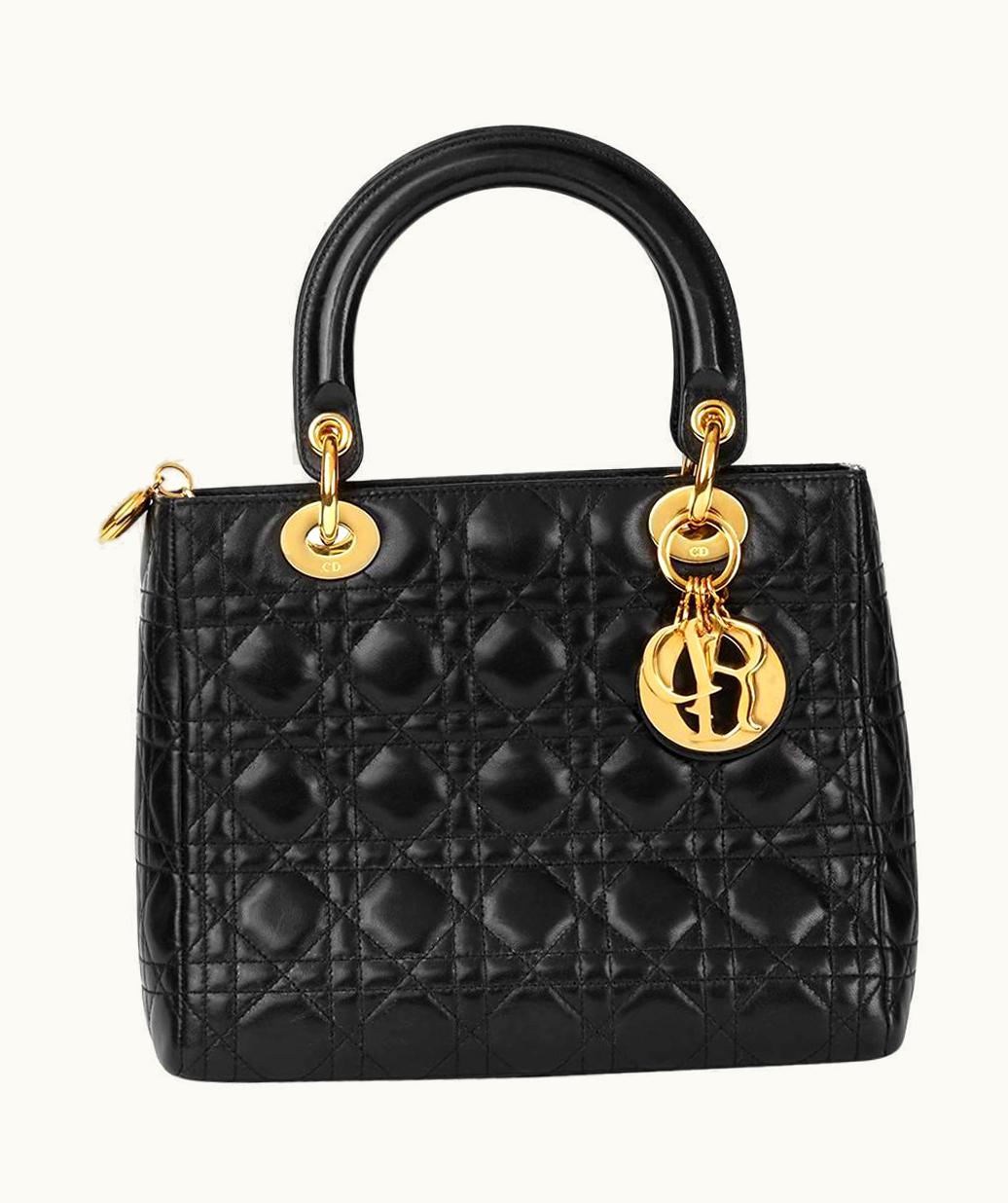 Dior 2003 Christian Dior Black Quilted Lambskin Lady Dior Mm