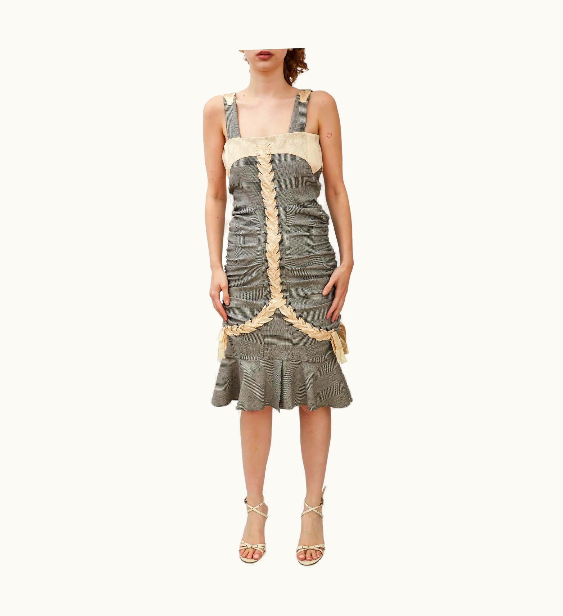 Dior Dior Vintage Galliano Grey Nude Tulle Silk Lace Dress (us8 )