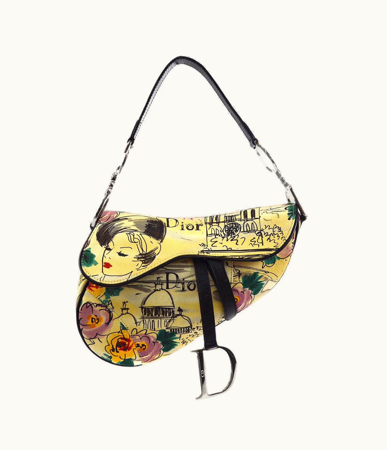 Dior Christian Dior Tan Multi Limited Edition Silver Black Medium Saddle Shoulder Bag