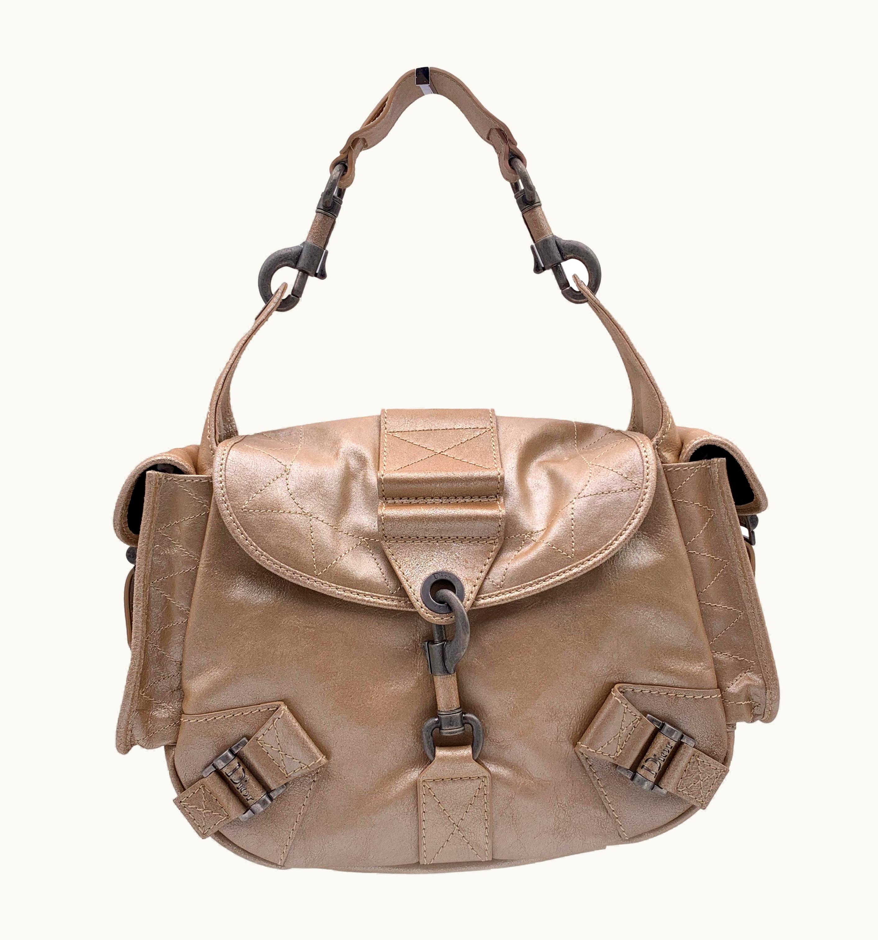 Dior Christian Dior Beige Leather Rebelle Shoulder Bag Handbag