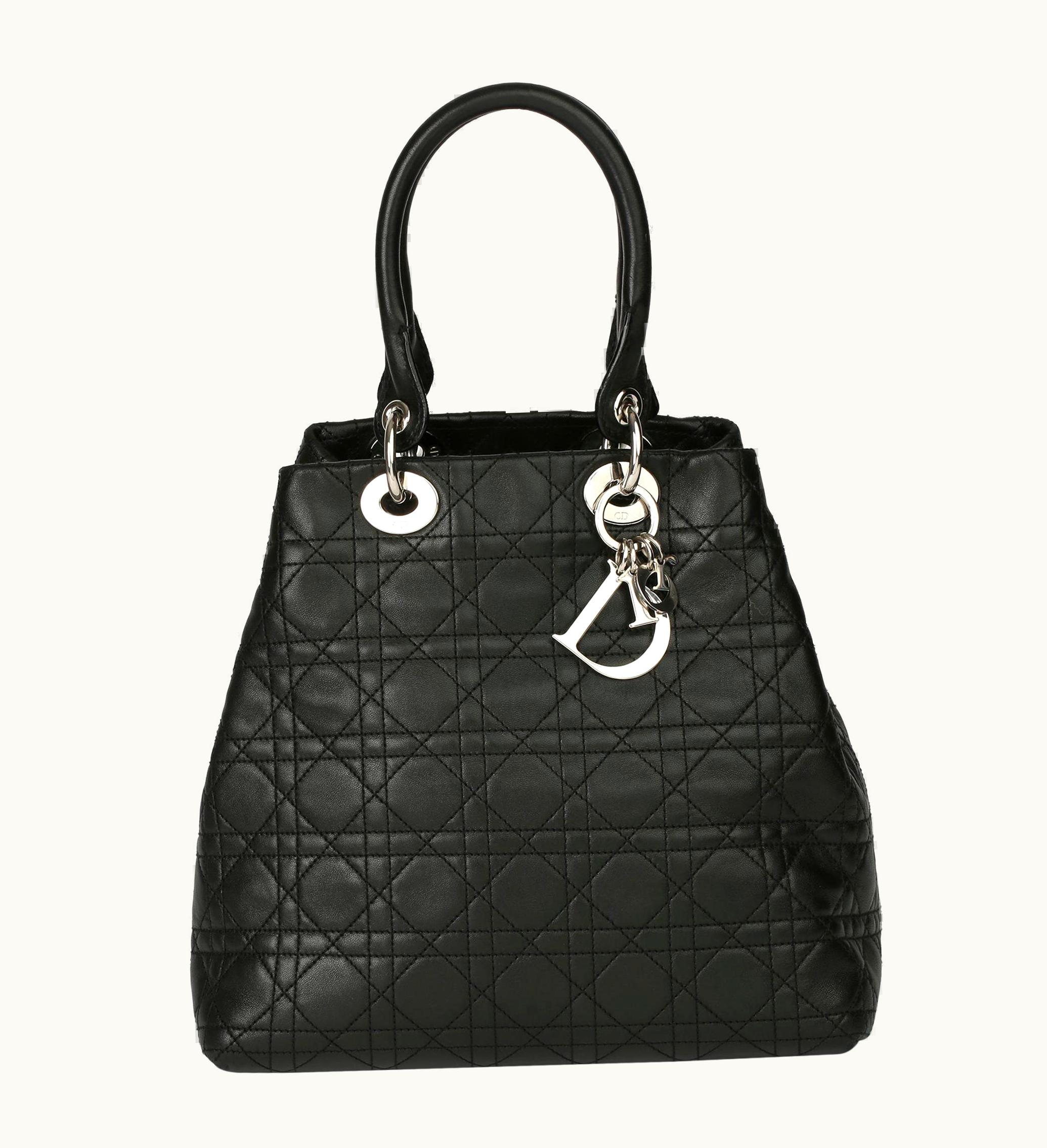 Dior 2006 Christian Dior Black Quilted Lambskin Leather Lady Dior Tote