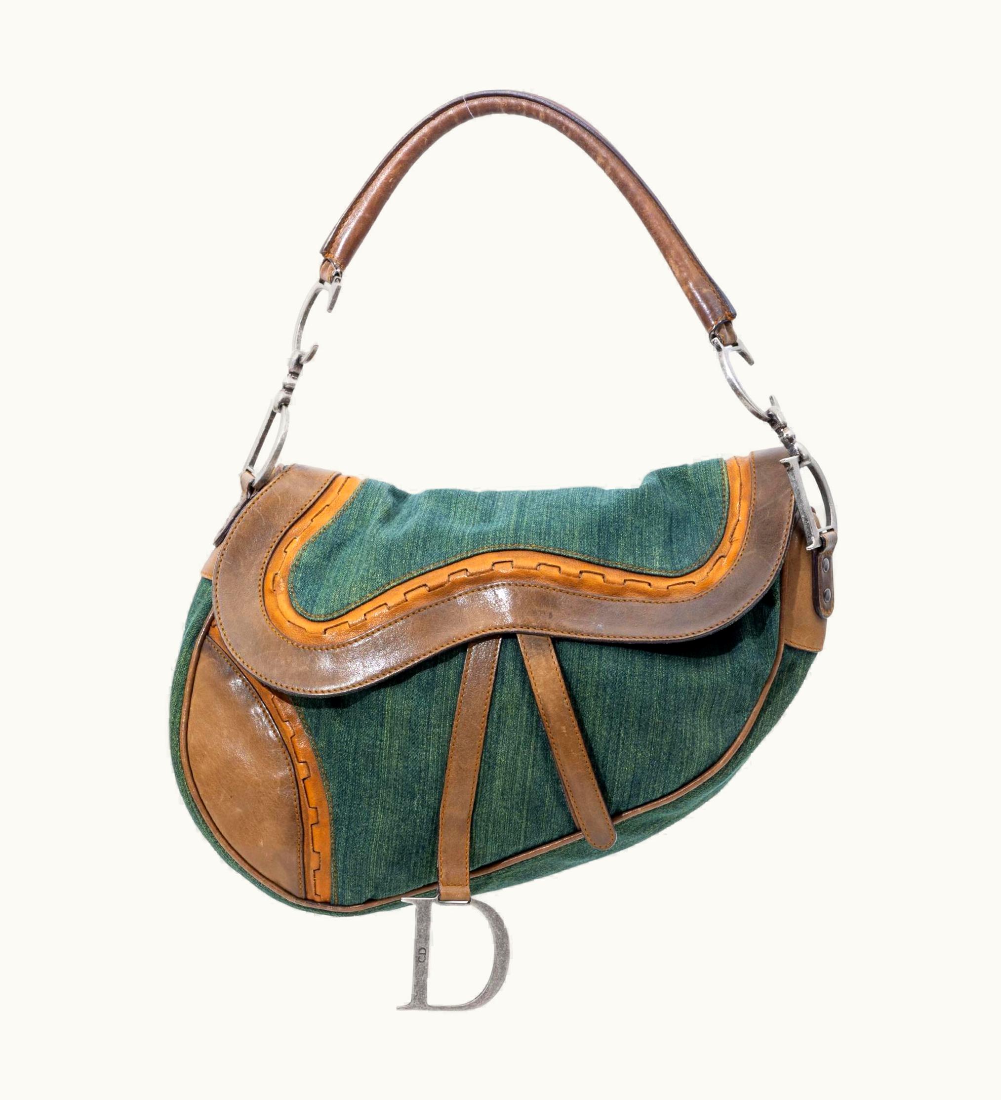 Dior Dior Green Denim Calfskin Saddle Bag (2006)