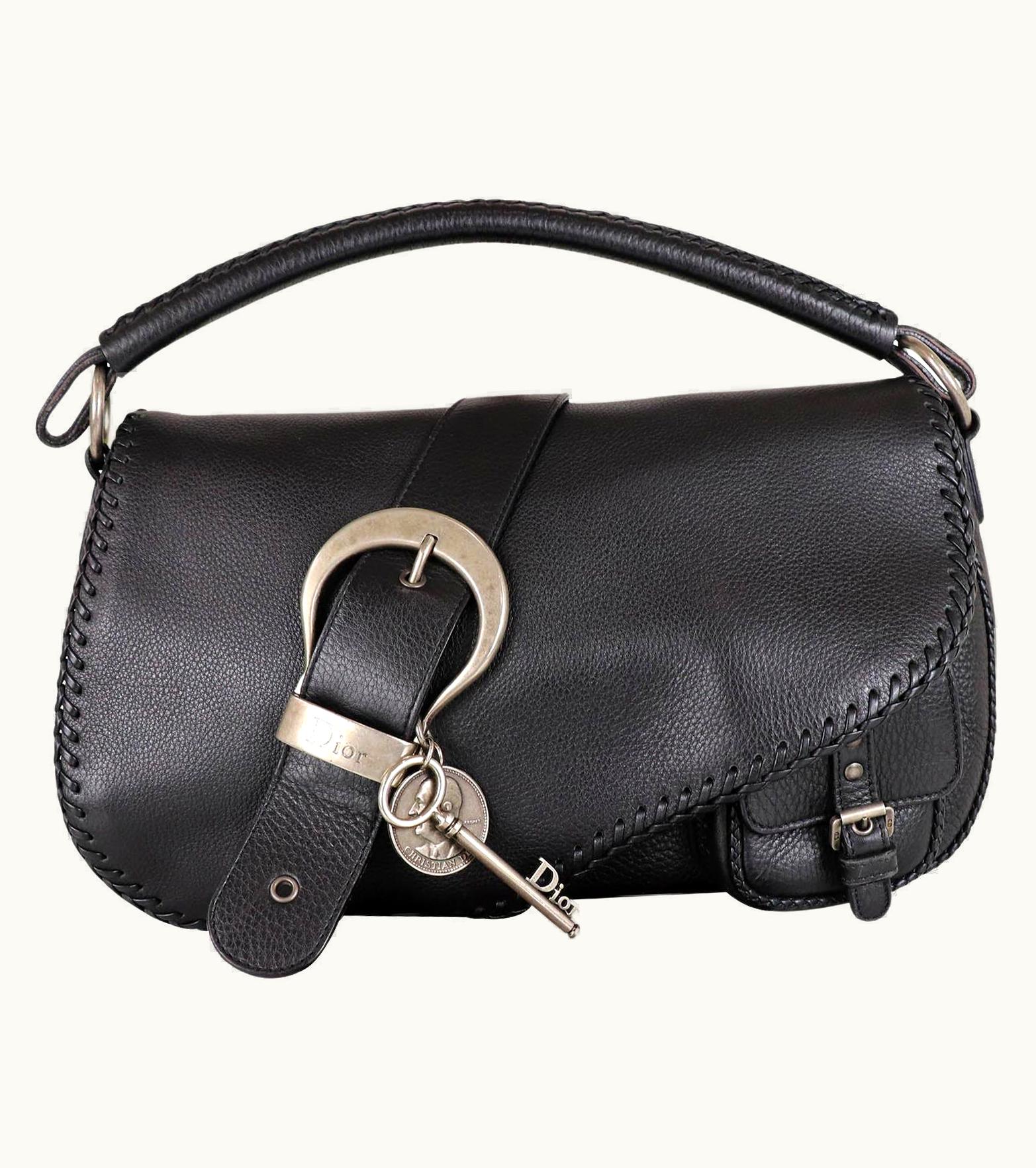 Dior Christian Dior Black Whipstitched Gaucho Double Saddle Bag 2006