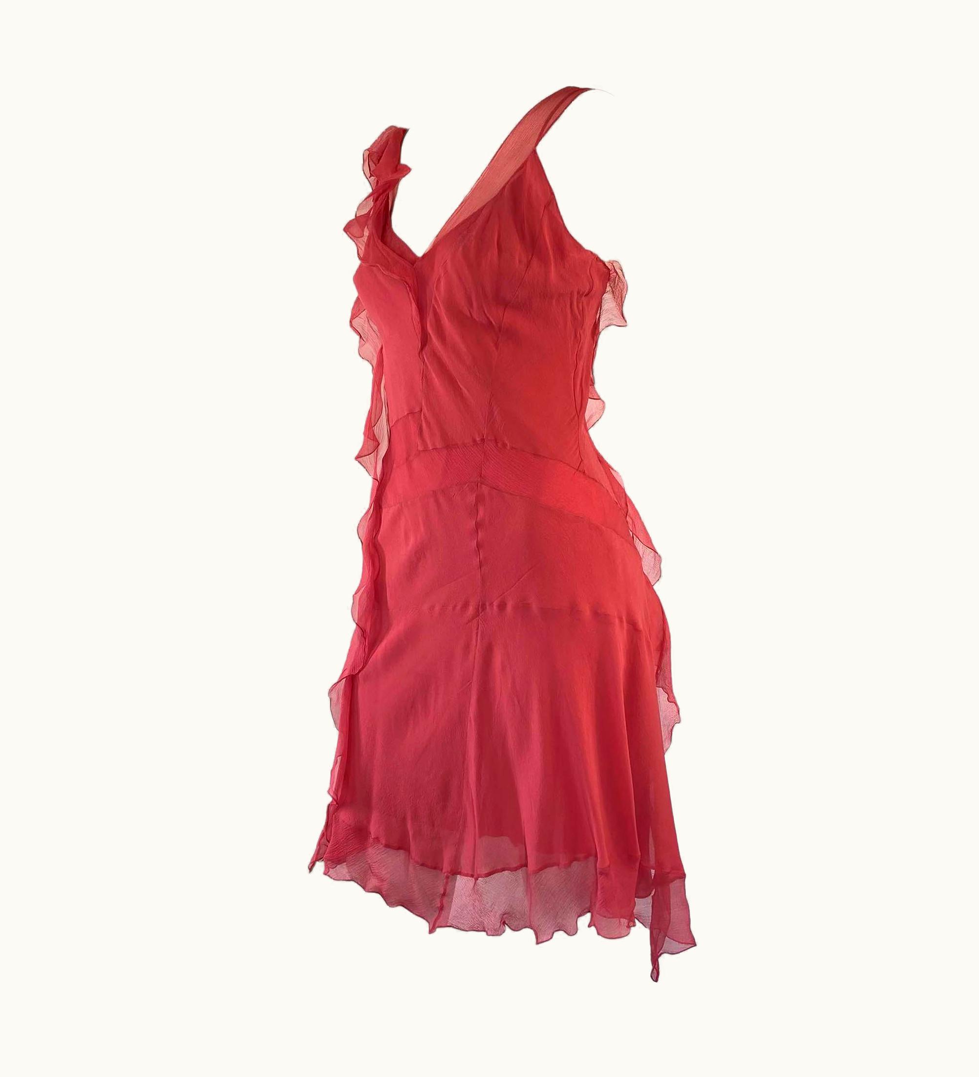 Dior Resort 2007 Christian Dior By John Galliano Pink Silk Chiffon Ruffle Dress Slip