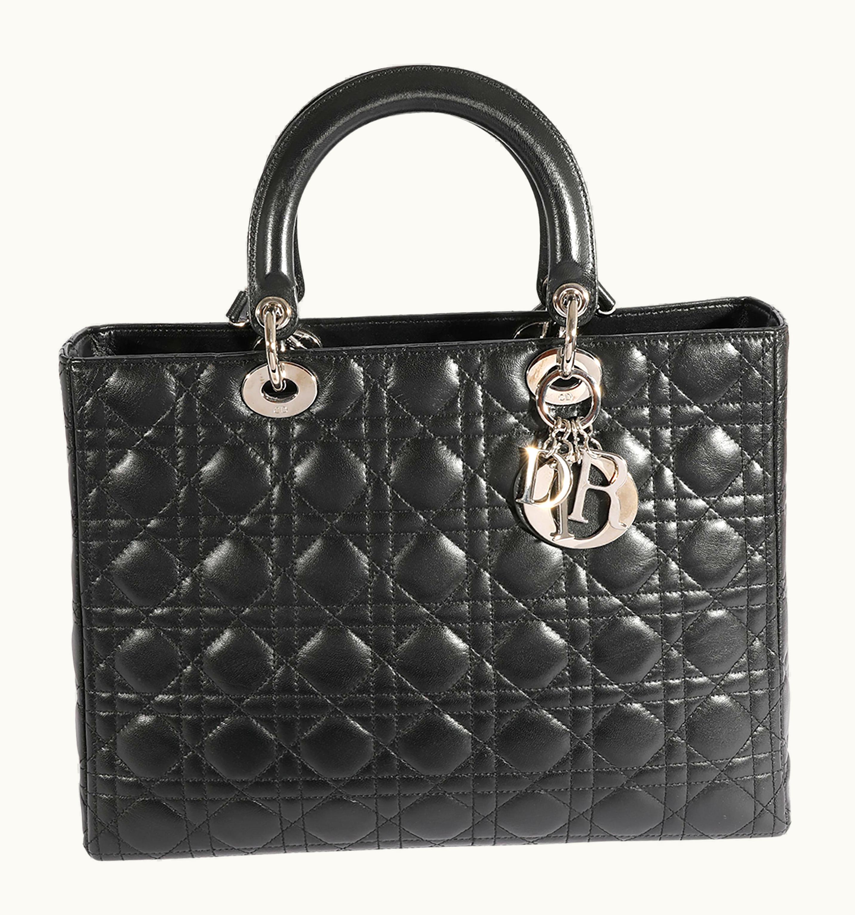 Dior Dior Black Cannage Lambskin Large Lady Dior Tote